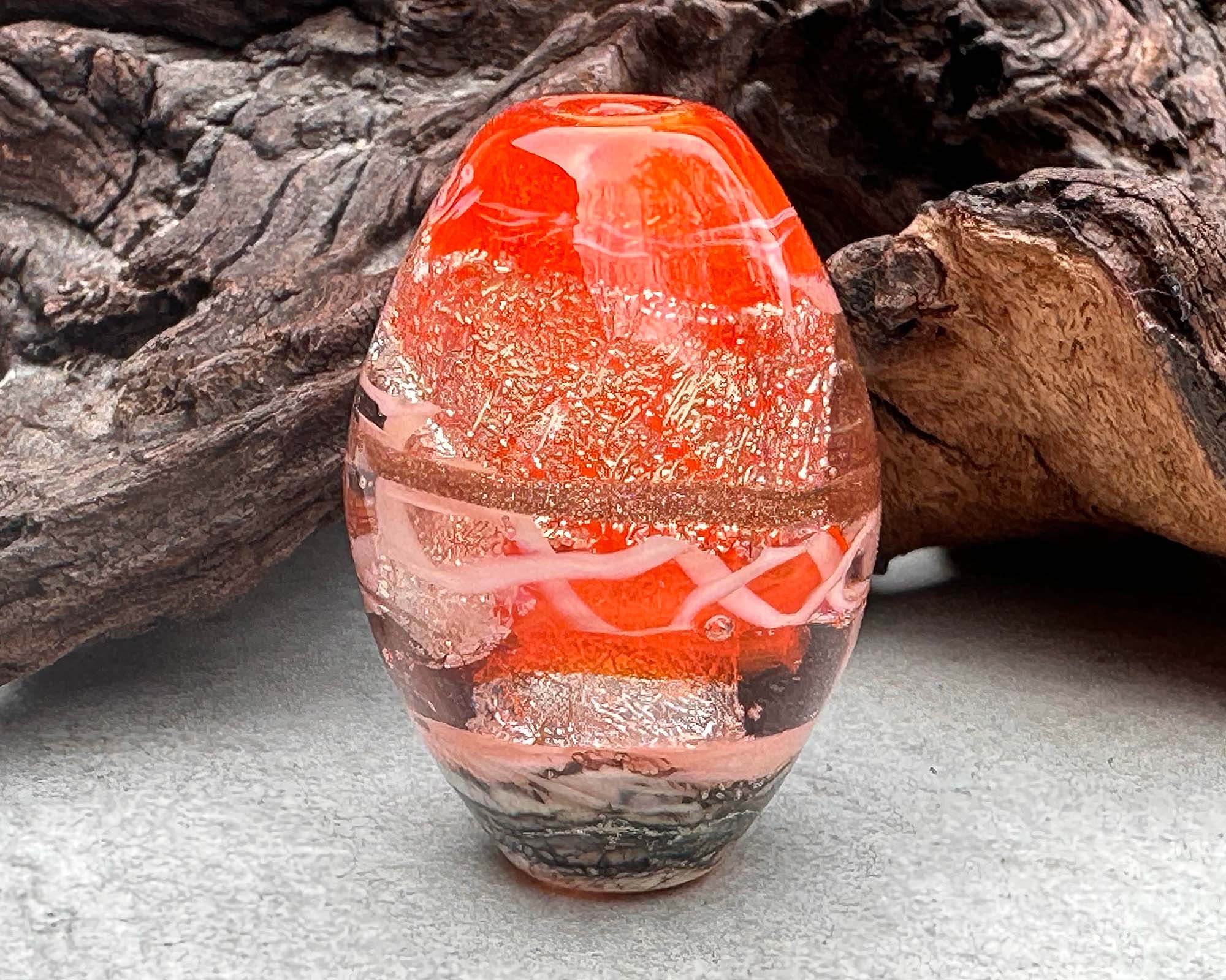 Orange Dichroic Organic Lampwork Glass Focal Bead for Jewelry Making - Handmade SRA Art Bead for Necklaces, Bracelets & DIY Crafts