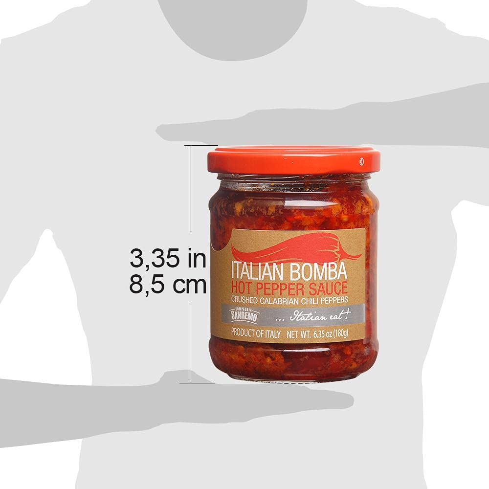 Authentic Italian Bomba Hot Pepper Sauce - Spicy Crushed Calabrian Chili Peppers for Pasta, Pizza & Sandwiches - Premium Gourmet Condiment