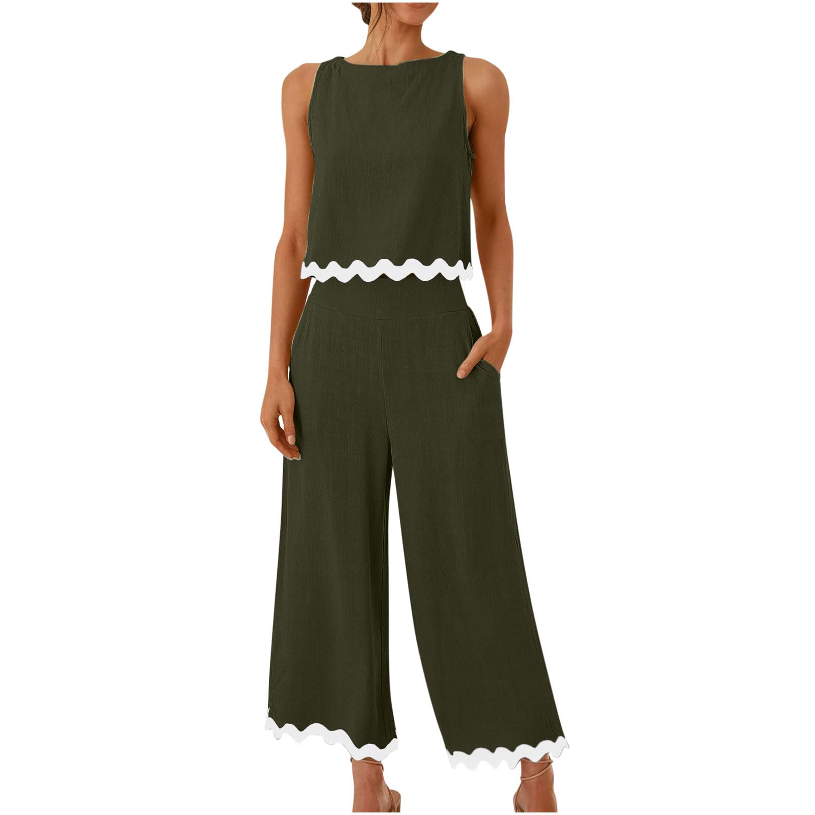 Women's 2-Piece Linen Matching Set - Summer Casual Outfit & Resort Wear | Breathable Comfort for Beach Vacation, Brunch Dates & Summer Travel 2024