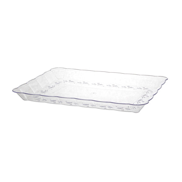 Scalloped Clear Rectangular Serving Tray - Set of 2 - Perfect for Party Appetizers, Desserts & Home Decor - Elegant Acrylic Display Platter for Entertaining & Dining