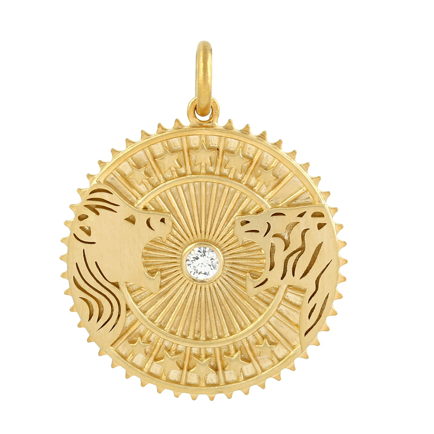 14K Yellow Gold Lion & Tiger Charm Pendant with Diamond Bezel Set - Perfect for Gifts, Jewelry Collection & Special Occasions