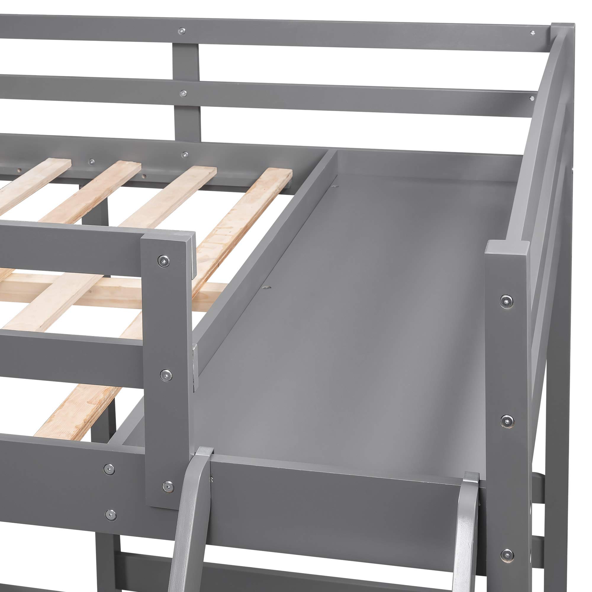Space-Saving Full Over Twin & Twin Triple Bunk Bed Frame with Drawers & Guardrails - Sturdy Wood Construction for Kids, Teens & Adults - Perfect for Small Bedrooms, Dorms & Vacation Homes