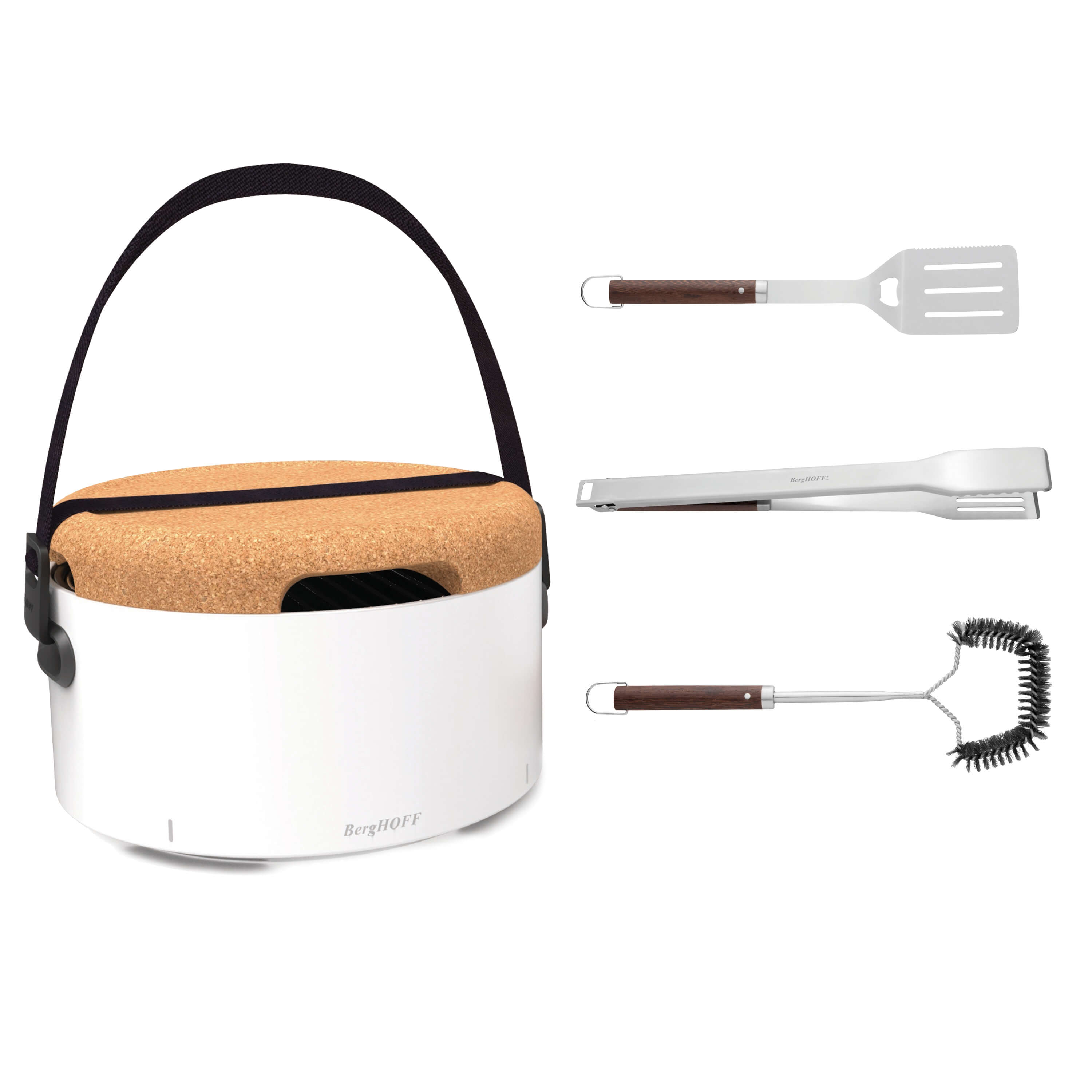 BergHOFF Portable Tabletop BBQ Grill with Stainless Steel Tools - Perfect for Outdoor Picnics, Camping, and Backyard Gatherings - White