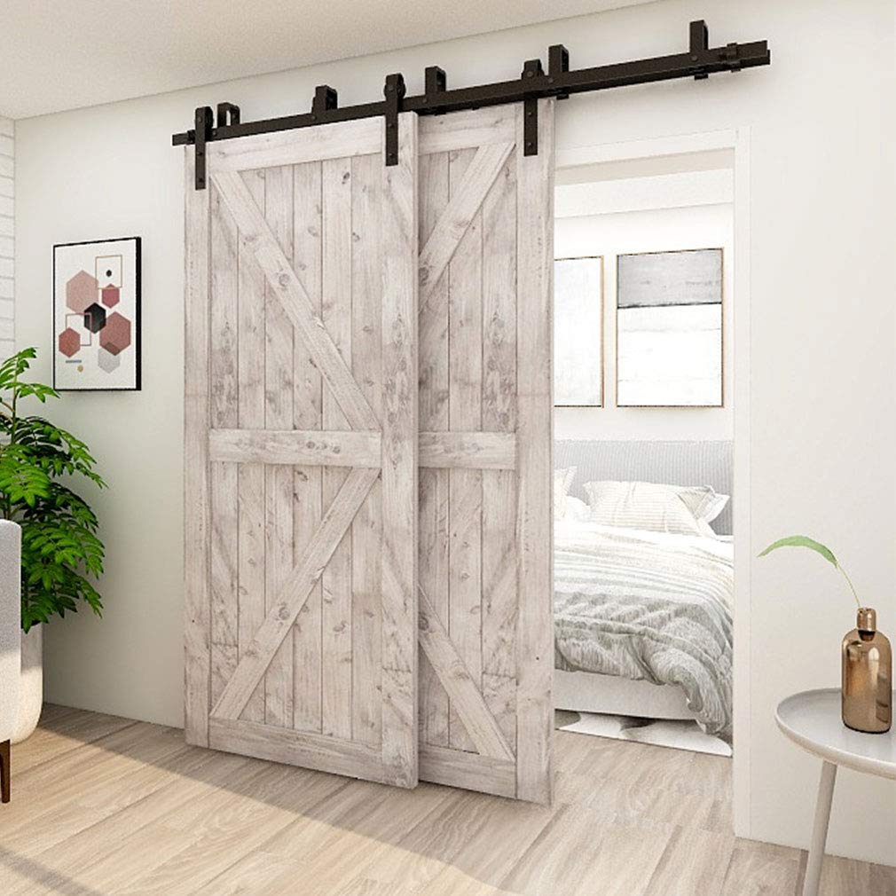 Heavy Duty 8ft Bypass Sliding Barn Door Hardware Kit - Low Ceiling Double Track for 48