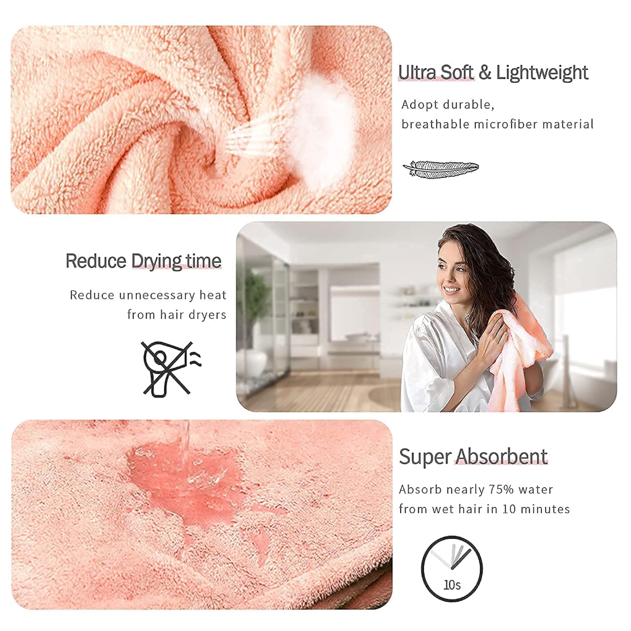Quick Drying Microfiber Hair Towel Wrap for Women - Super Absorbent Hair Turban with Elastic Loop (Multicolor, 2 Pack) | Perfect for Post-Shower, Salon Styling & Travel