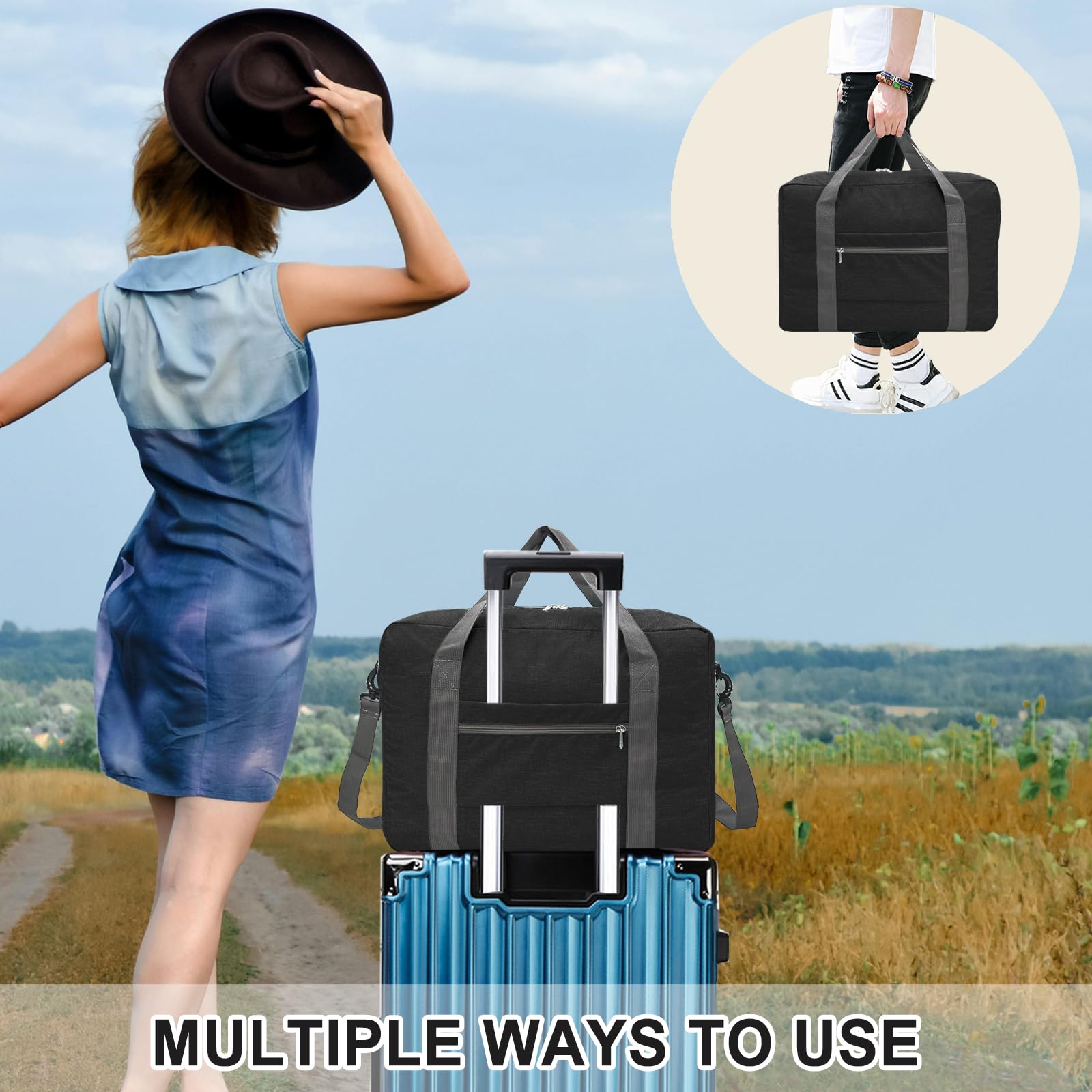 Foldable 18x14x8 Inch Carry-On Duffel Bag for Spirit Airlines - Lightweight Personal Item Travel Bag for Men & Women - Perfect for Airplane Trips, Weekend Getaways & Gym Use