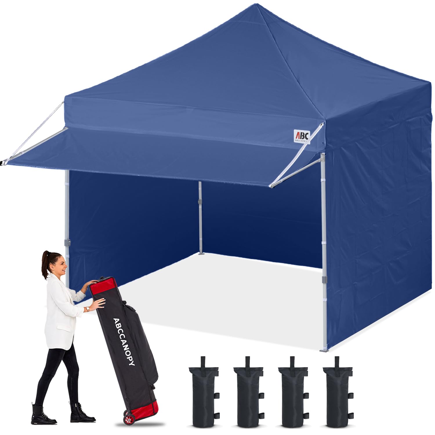 ABCCANOPY 10x10 Pop Up Canopy Tent with Sidewalls - Instant Shelter for Outdoor Events, Parties, Markets & Commercial Use - Navy Blue - Perfect for Backyard BBQs, Beach Outings & Trade Shows