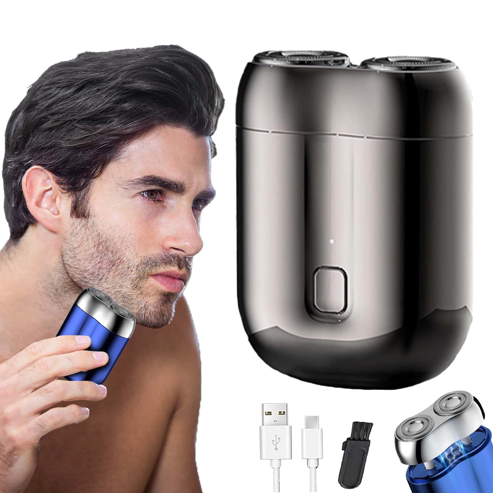 Jacooba 2025 Upgraded Electric Razor for Men - IPX7 Waterproof, Mini Double Head Shaver with Precision Blades - Perfect for Travel, Gym & Daily Grooming (Gray)