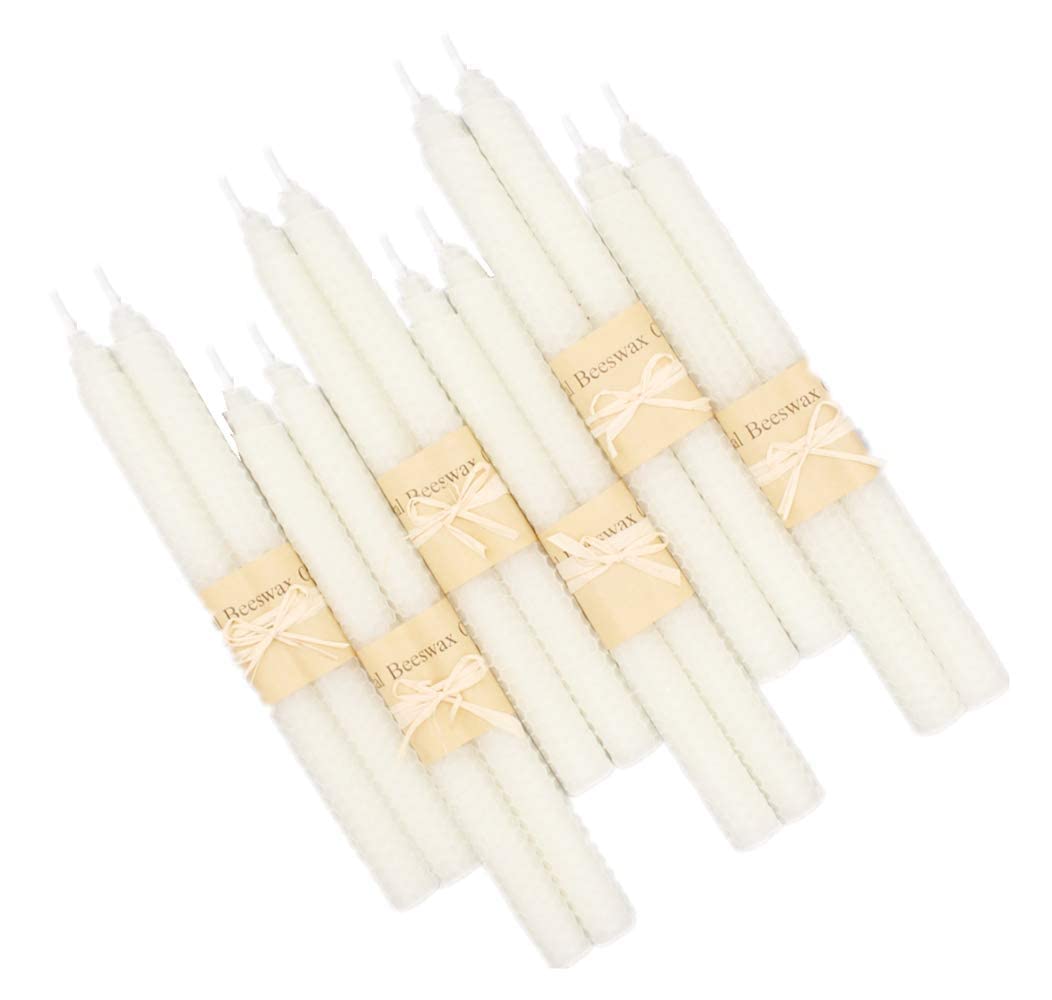 12 Pack 10 Inch Beeswax Taper Candles - Smokeless Dripless Unscented White Candles for Wedding, Party, Home Decor & Gift | Perfect for Romantic Dinners, Holiday Centerpieces & Candlelight Ceremonies