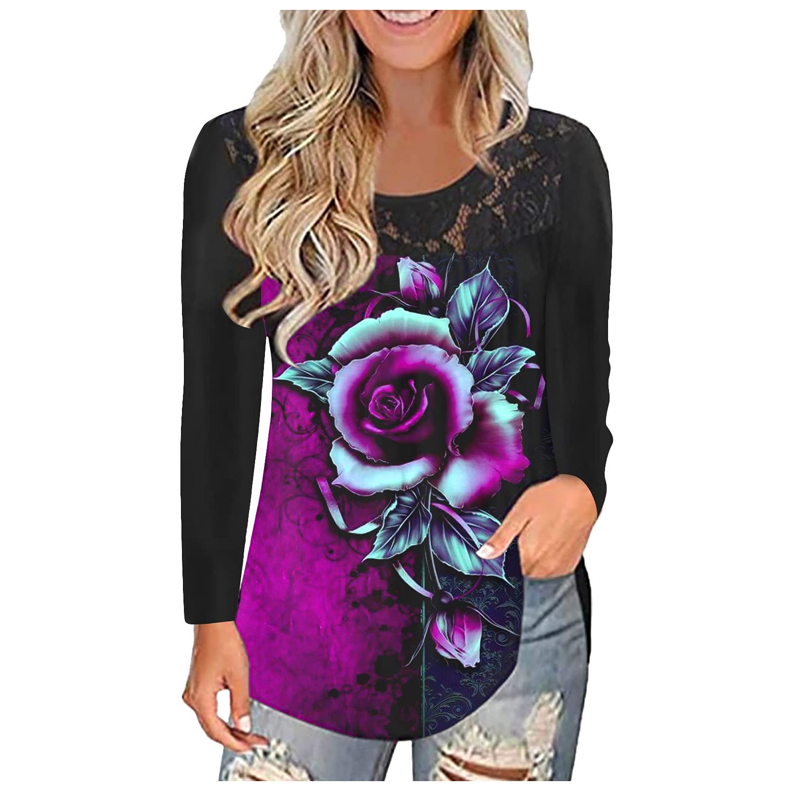 SERYU Women's Plus Size Long Sleeve Lace Pleated Tunic Blouse - Elegant Flowy Top for Work, Office & Casual Outfits