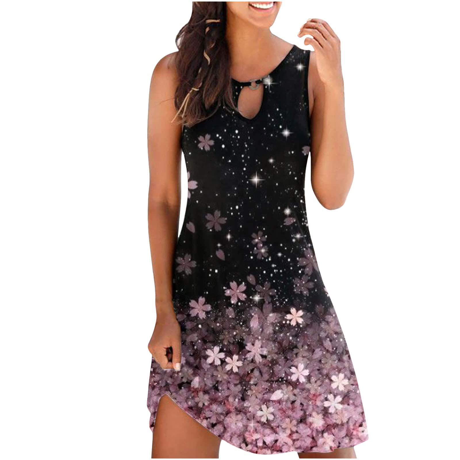 Boho Summer Dresses for Women - Sleeveless Floral Tunic A-Line Casual Beach Sun Dress | Perfect for Vacations, Outdoor Parties & Summer Getaways