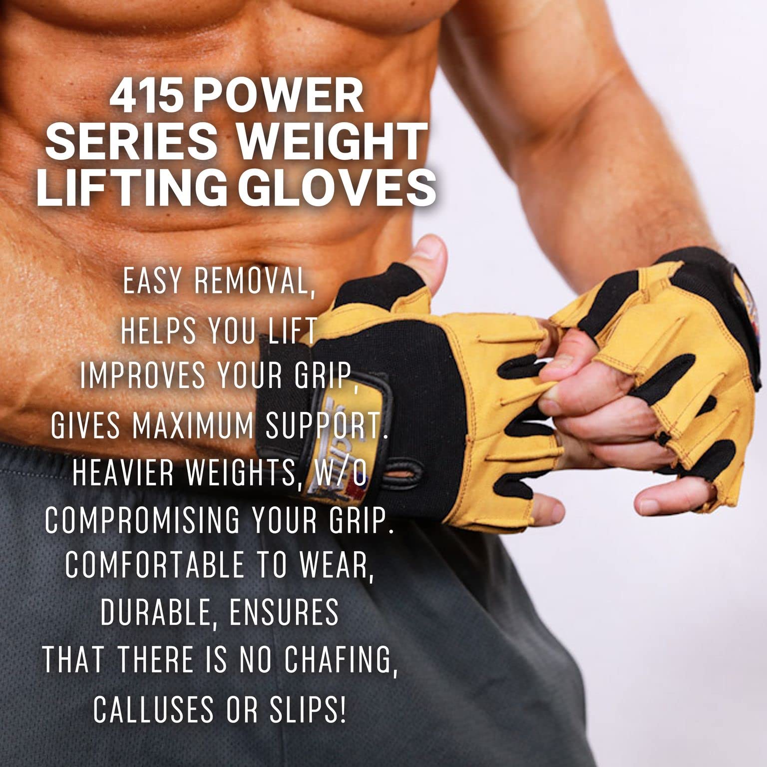 Schiek Sport Model 415 Power Lifting Fingerless Gloves - Durable Weight Lifting Grip Gloves for Gym, CrossFit & Strength Training - Perfect for Deadlifts, Pull-Ups & Barbell Workouts
