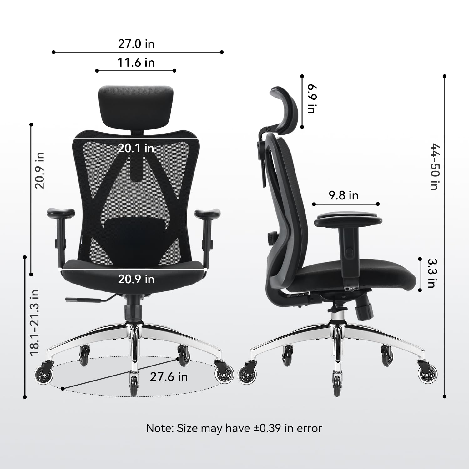 Ergonomic Office Chair with Adjustable Lumbar Support - Breathable Mesh Back, Thick Cushion & PU Armrests - High Back Swivel Computer Desk Chair for Home Office, Gaming & Workstation (Black) - Perfect for Long Hours of Comfortable Sitting