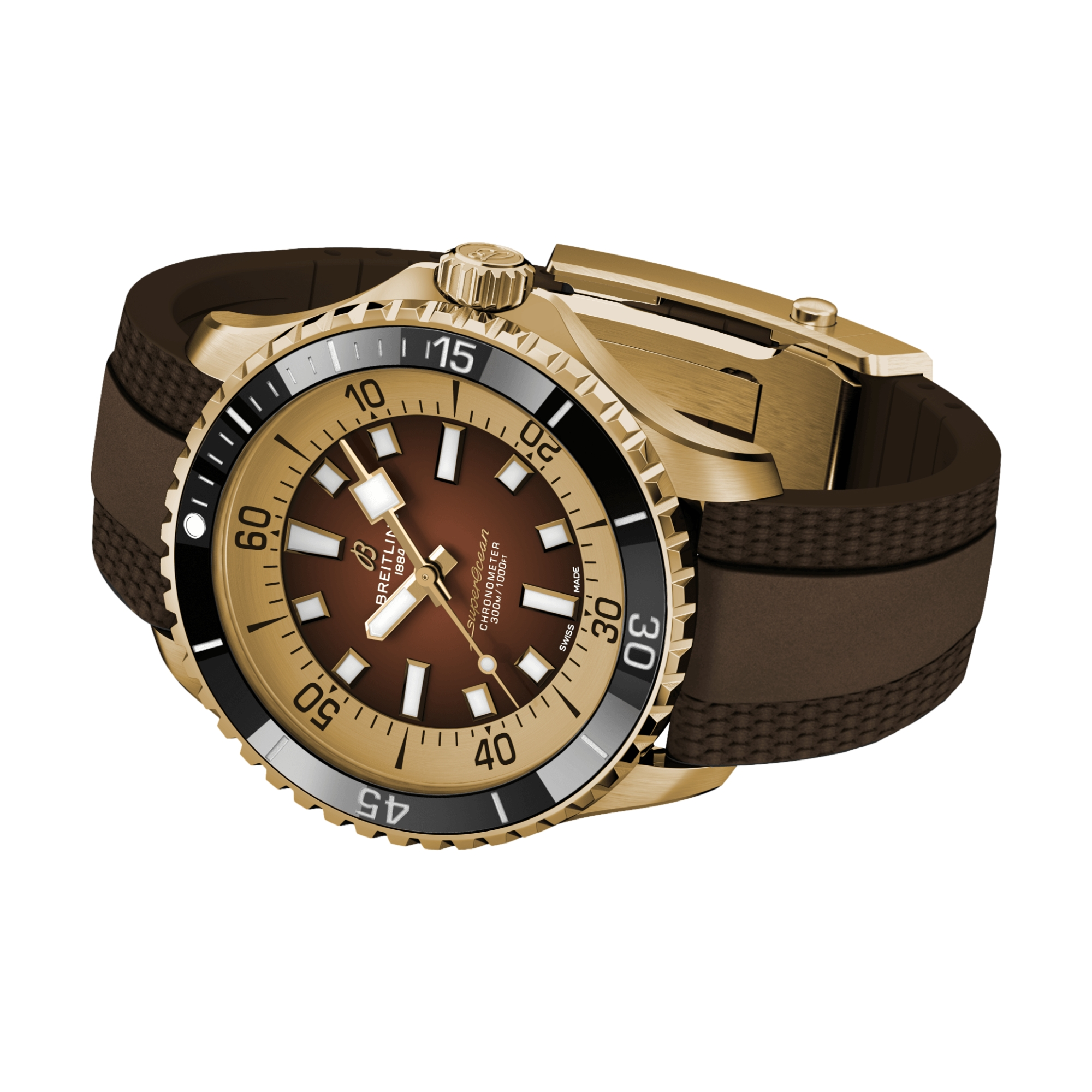 Superocean Automatic Bronze 44mm Dive Watch - Brown Dial with Rubber Strap for Men | Waterproof Luxury Timepiece for Scuba Diving, Swimming & Outdoor Adventures