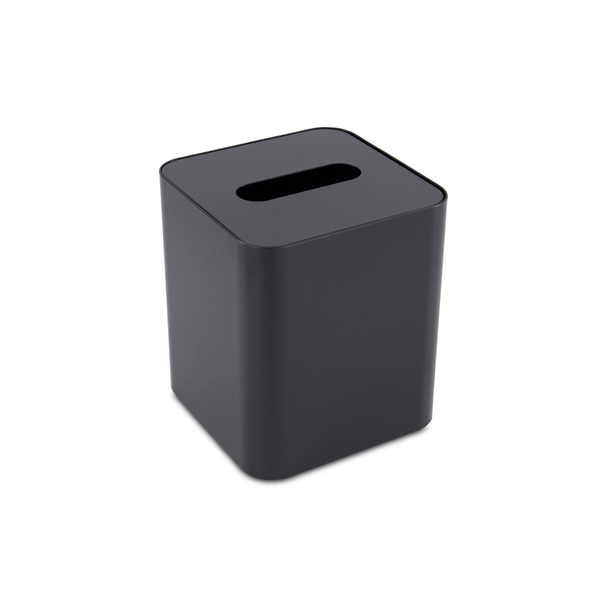 DESIGNSTUFF Square Tissue Box with Metal Lid - Black & Black | Modern Home Decor for Living Room, Bedroom, or Office