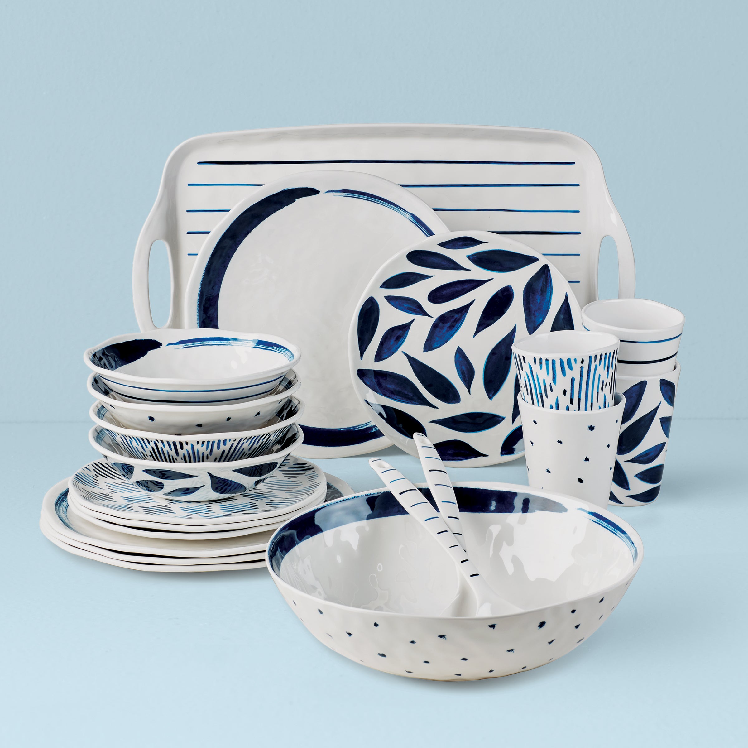 Blue Bay Melamine 20-Piece Dinnerware Set - Durable & Lightweight Plates, Bowls & Cups - Shatterproof Dish Set for Outdoor Dining, Picnics, Camping & Everyday Use