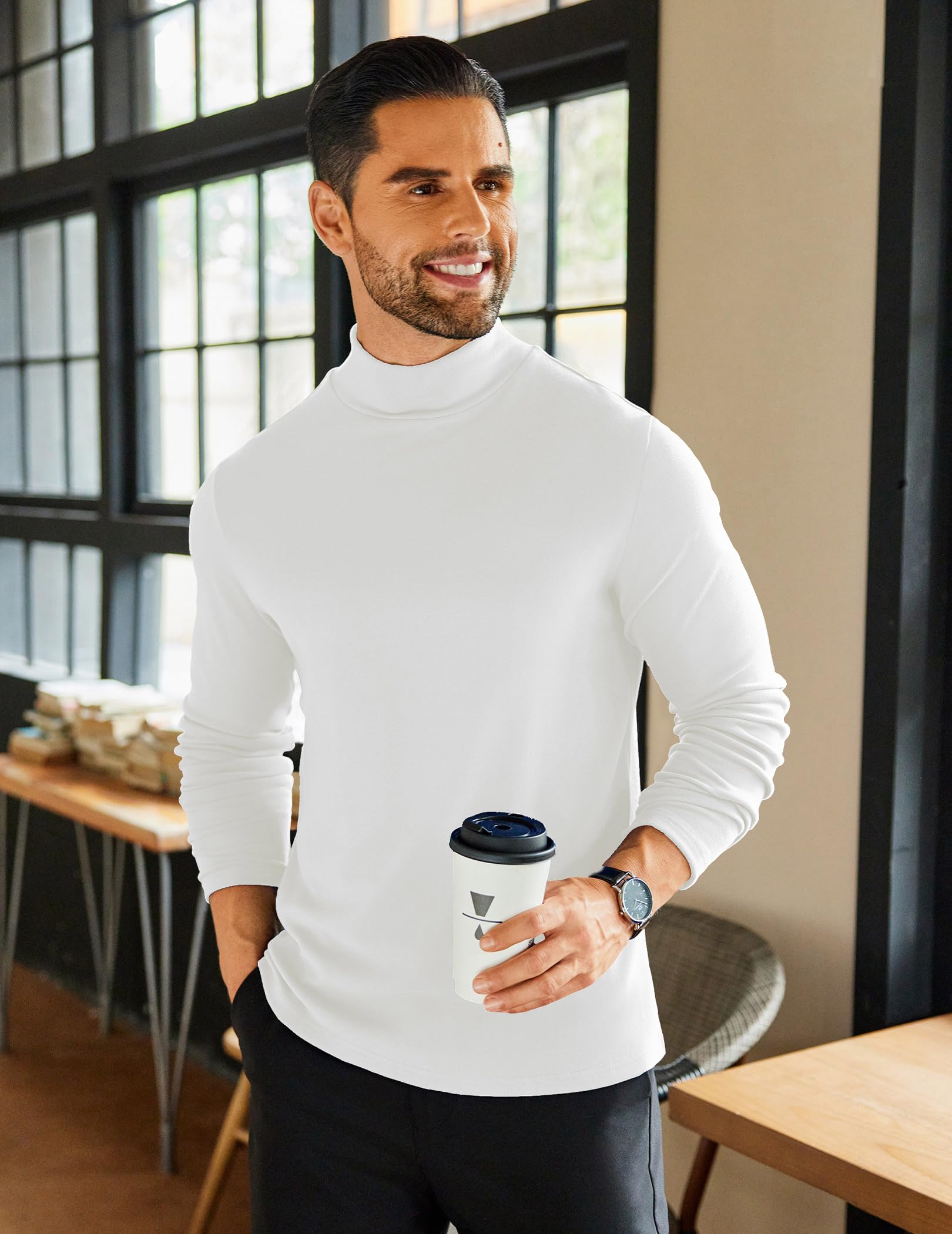 COOFANDY Men's Fleece Mock Neck Pullover Long Sleeve Shirt - Warm Winter Casual Basic Top for Outdoor Activities & Layering