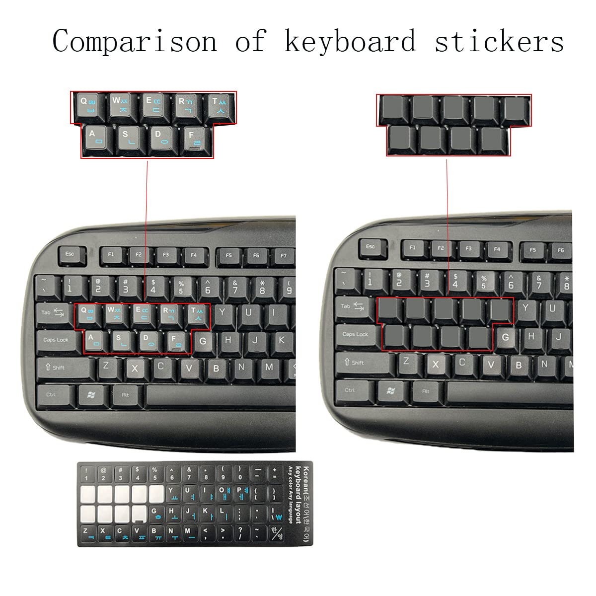 2-Pack Universal Matte Korean Keyboard Alphabet Stickers - Black Background with Blue Letters for PC, Laptop, Desktop | Perfect for Language Learning, Office Work & Travel