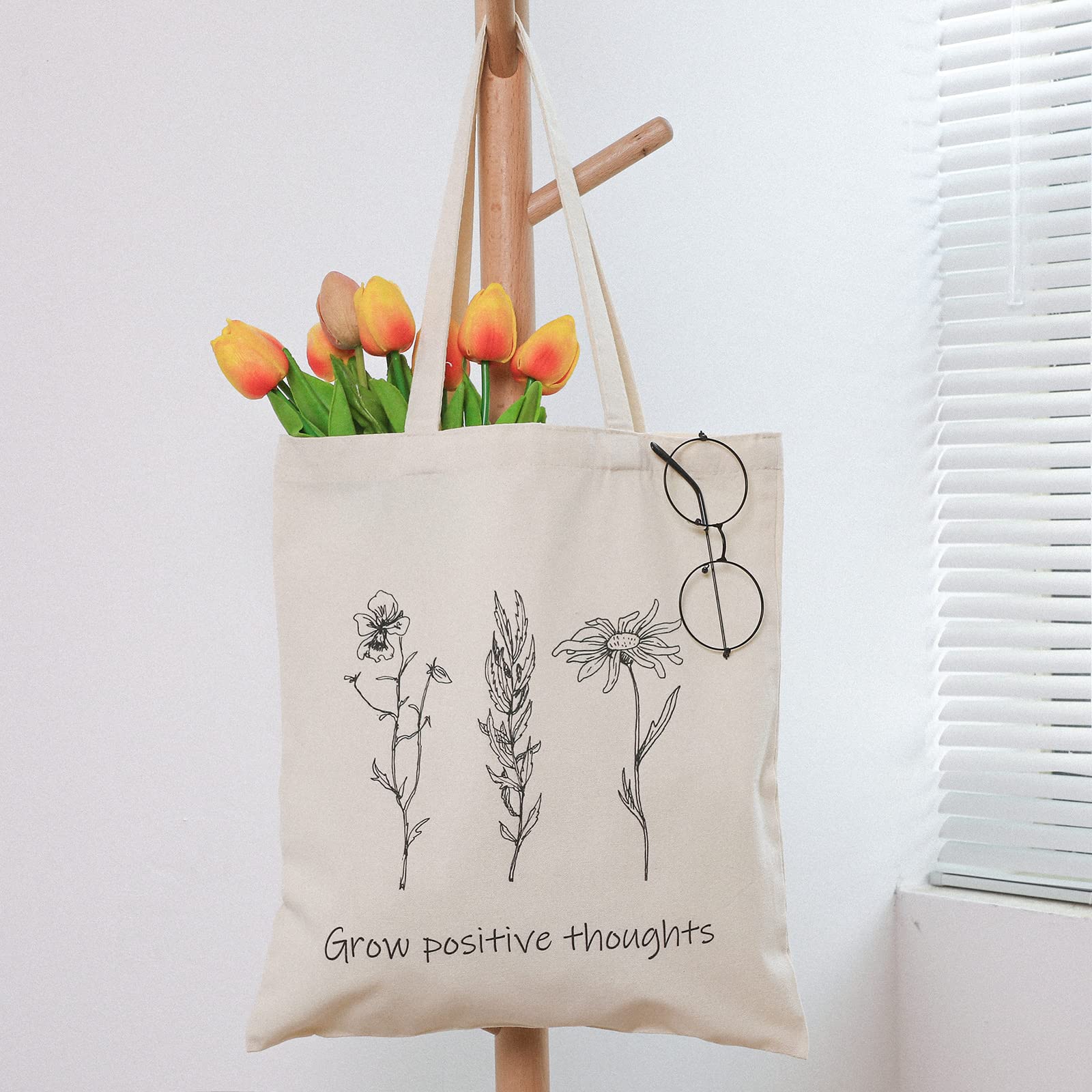 Stylish 4-Pack Canvas Tote Bags for Women - Eco-Friendly Reusable Grocery Shopping Bags with Wildflower Print - Perfect for Grocery Shopping, Beach Trips, and Daily Errands