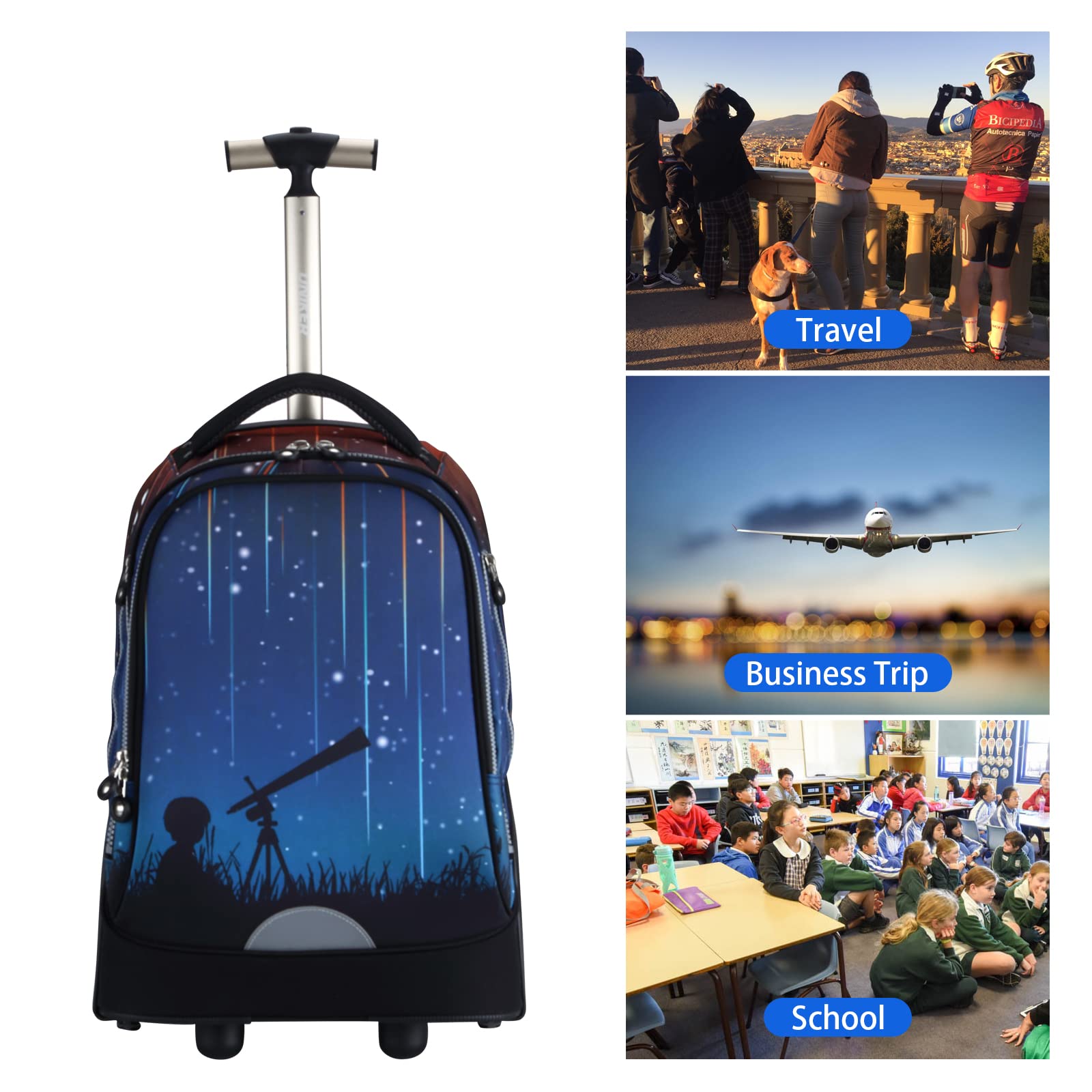 UNIKER Wheeled Rolling Backpack for Boys & Teens - No Straps, Lightweight Travel Bag & School Backpack with Wheels for High School & Middle School Students - Perfect for Commuting, Air Travel, and Daily School Use