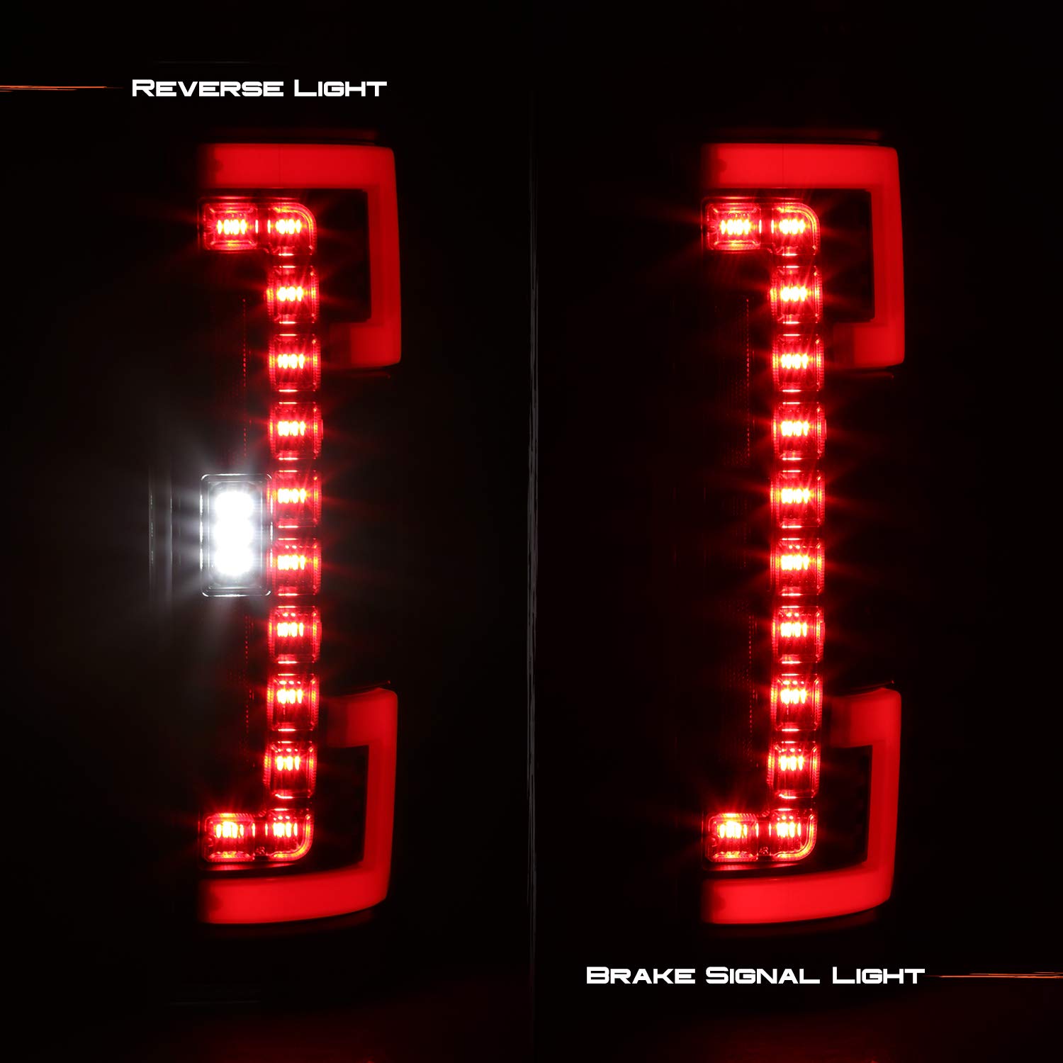 AKKON LED Tail Lights for 2017-2019 Ford F250 F350 F450 Super Duty - Black Stripe Tube Style with Blind Spot Monitor (Left+Right Pair) - Enhanced Visibility & Safety for Night Driving & Off-Road Adventures