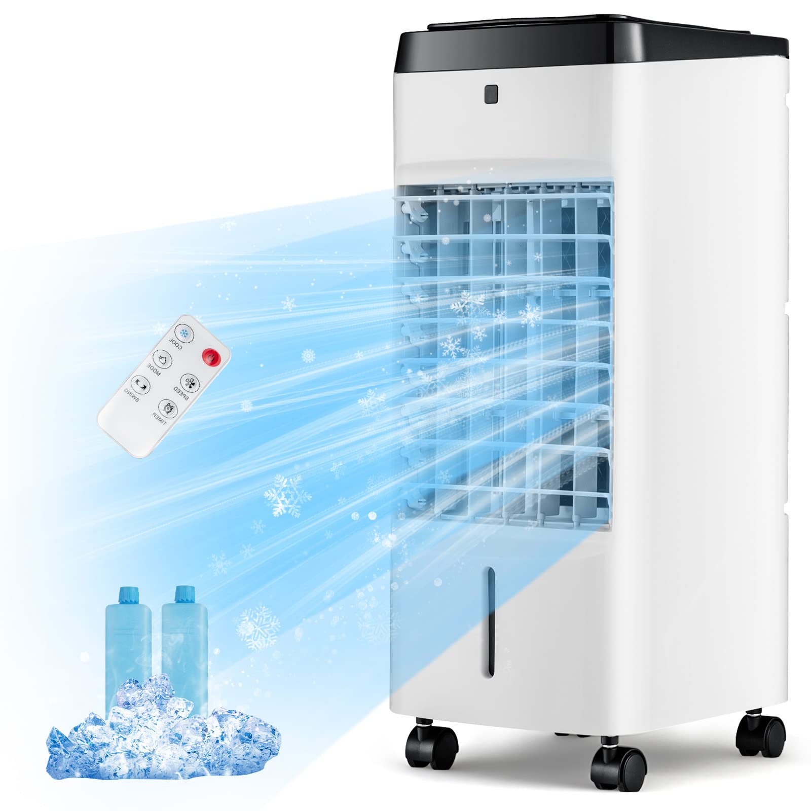 PETSITE Portable Evaporative Air Cooler - 3.5L Water Tank, Remote Control, 4 Cooling Modes, 3 Speed Settings, 70° Oscillation, 12H Timer with 2 Ice Packs - Personal Swamp Cooler for Home, Office, Bedroom & Outdoor Use