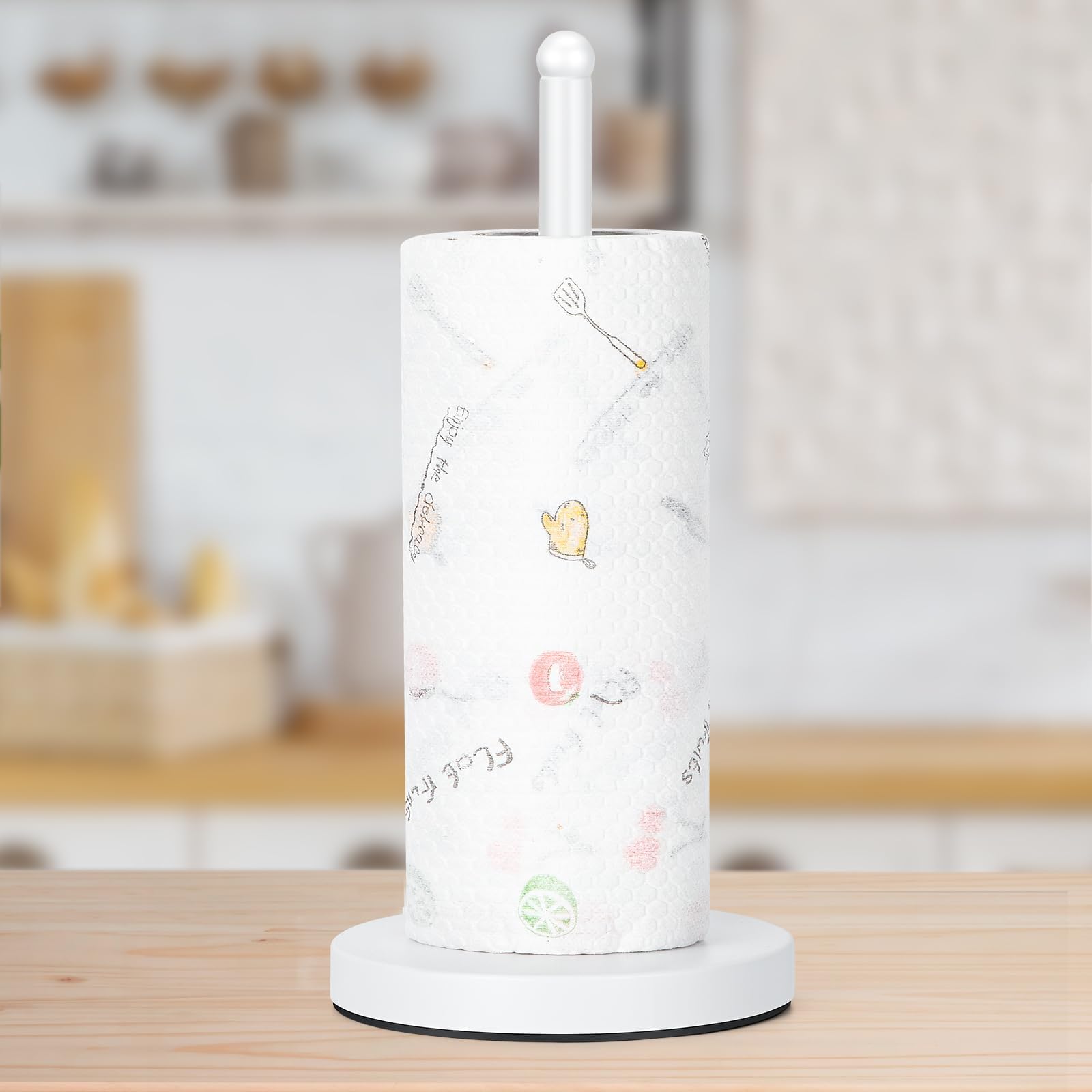 Weighted White Paper Towel Holder Stand for Kitchen & Bathroom - Free Standing Countertop Towel Rack with Non-Slip Base (A075) | Perfect for Home, Office, and Restaurant Use