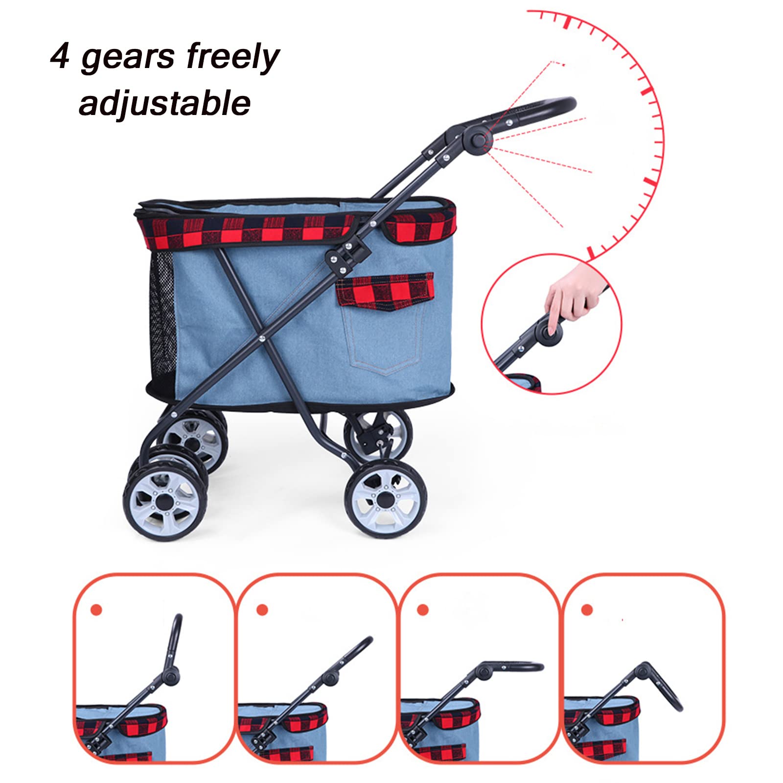 Foldable 4-Wheel Dog Stroller with Adjustable Handle & Storage Space - Lightweight Pet Carrier for Small & Medium Dogs - Perfect for Outdoor Walks, Vet Visits & Shopping Trips
