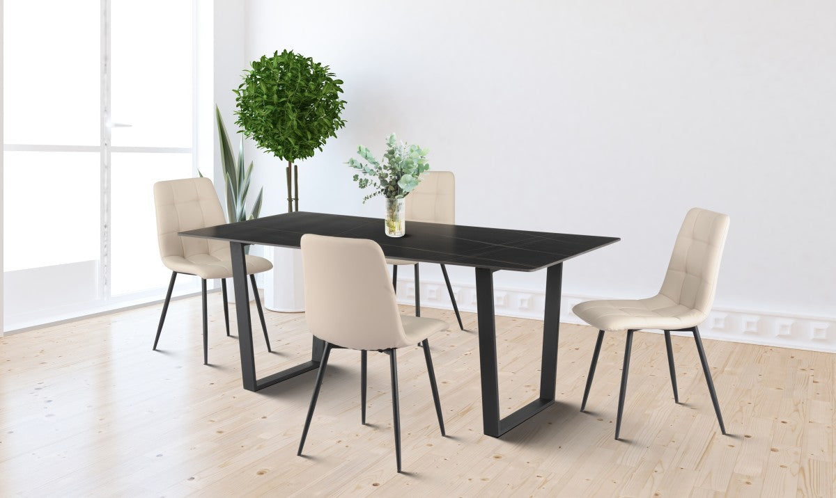 5-Piece Modern Dining Set - Black & Beige Kitchen Table with 4 Chairs - Perfect for Small Spaces, Breakfast Nook & Apartment Dining