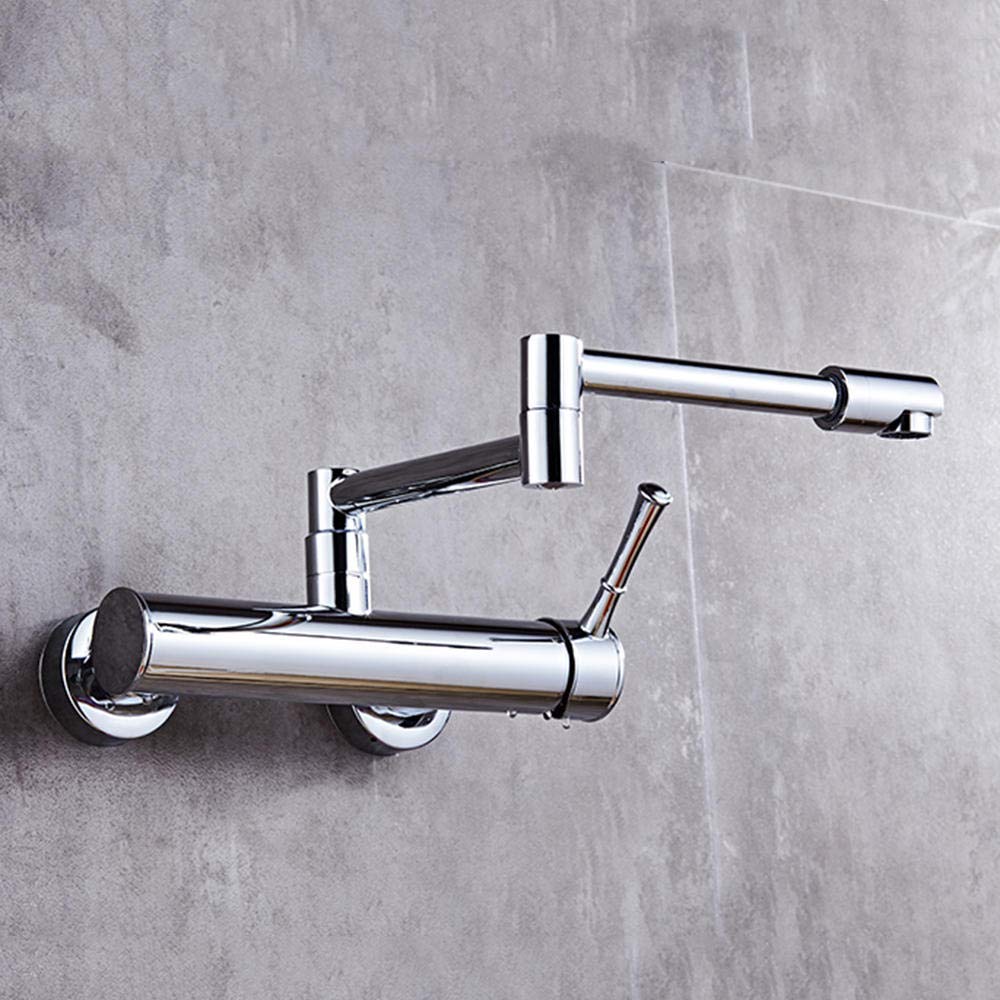 Wall Mount Copper Telescopic Folding Kitchen Faucet - Hot & Cold Water, 360° Rotatable, Chrome Plated - Perfect for Small Kitchens, RVs & Outdoor Sinks