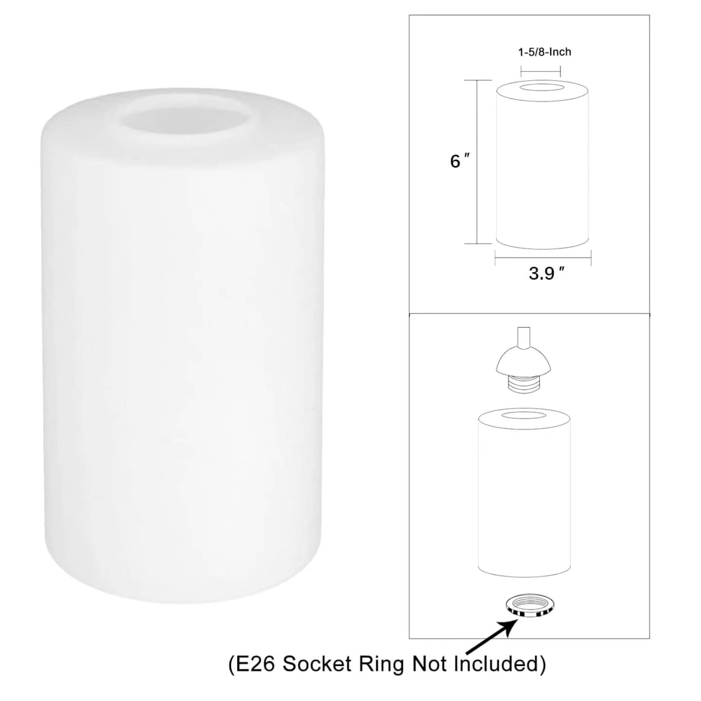 3-Pack White Frosted Glass Lamp Shades - Replacement Covers for Chandeliers, Wall Sconces & Pendant Lights - 1-5/8