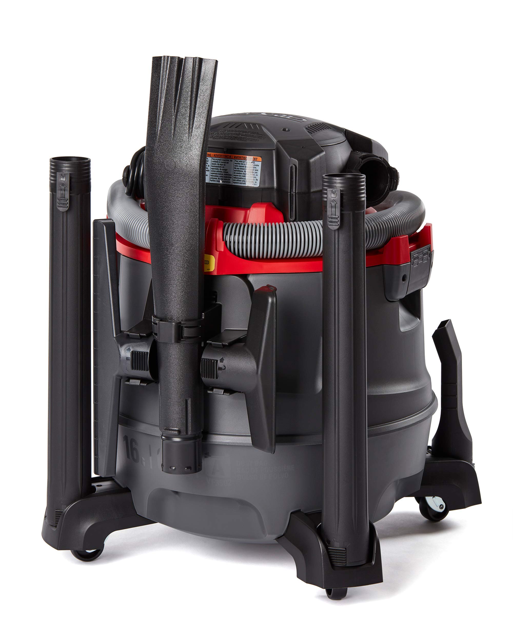 RIDGID 62723 16-Gallon Wet/Dry Vacuum Cleaner - Heavy Duty Shop Vac with Powerful Suction, Dark Gray & Red - Ideal for Garage, Workshop, and Home Cleaning