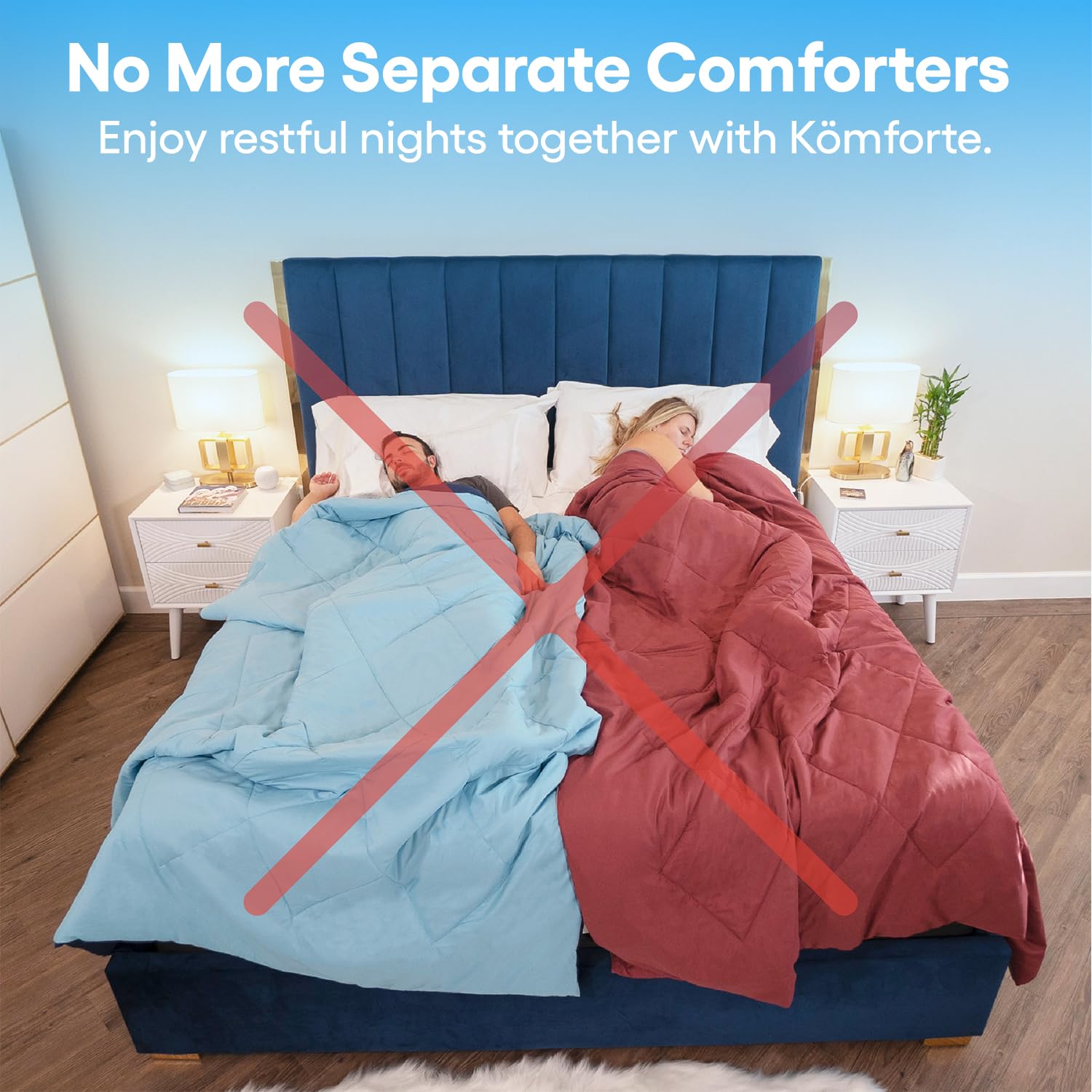 SöMN Kömforte Microfiber Dual Zone Comforter - King Size Cooling & Warming His and Hers Blanket for Couples | Hypoallergenic Down Alternative Duvet Insert | Perfect Wedding Gift & Bedroom Upgrade (White)