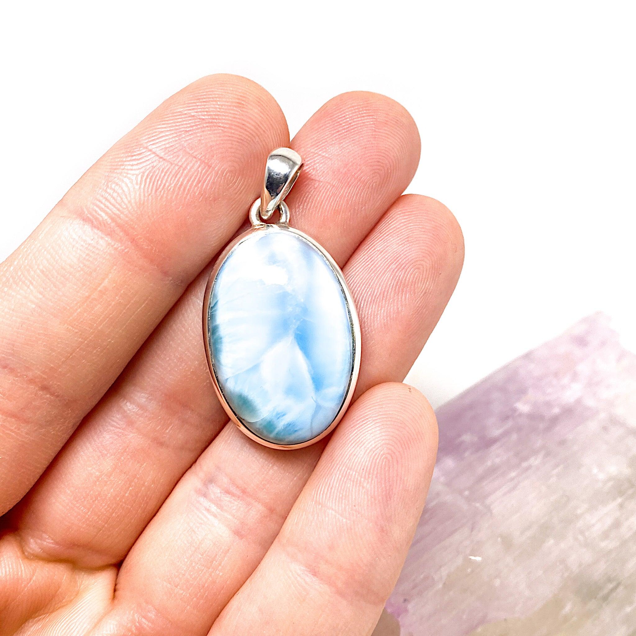 Larimar Oval Pendant Necklace - Genuine Blue Stone Jewelry for Women - Perfect for Beach Vacations & Boho Fashion