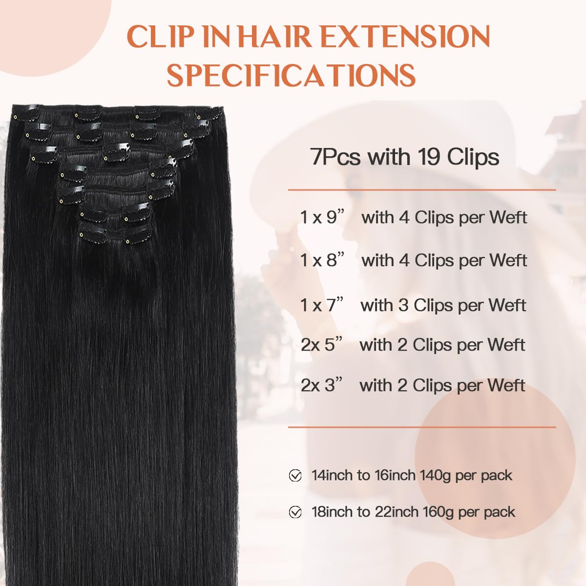 Silky Straight Clip-in Remy Human Hair Extensions for Women - 18 Inch Natural Black Hair Weft for Length & Volume - Perfect for Parties, Weddings & Daily Styling