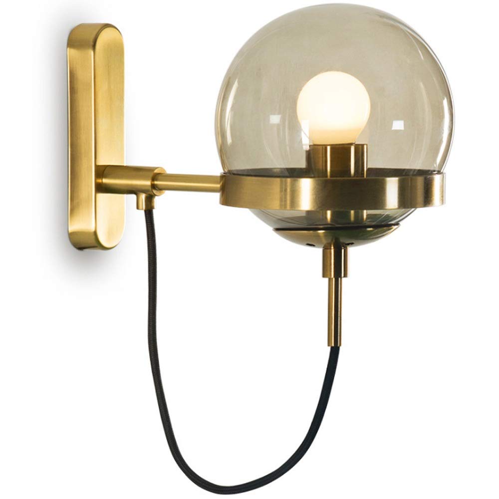YUANFLQ Modern Industrial Wall Lamp - Copper Glass Ball Sconce with Glass Lampshade, Molecular Brass Wall Light for Restaurant, Living Room, Bedroom & Hallway | Perfect for Ambient Lighting in Dining Areas, Lounge Spaces and Entryways