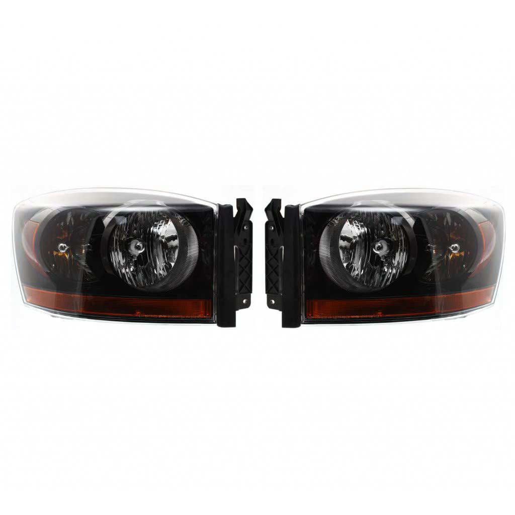 2006 Dodge Ram 3500 Headlight Assembly Pair - Driver & Passenger Side with Black Bezel | CAPA Certified Replacement (CH2518115, CH2519115) | Fits Models 55372815AB, 55372814AB | Perfect for Night Driving & Off-Road Pickup Truck Upgrades