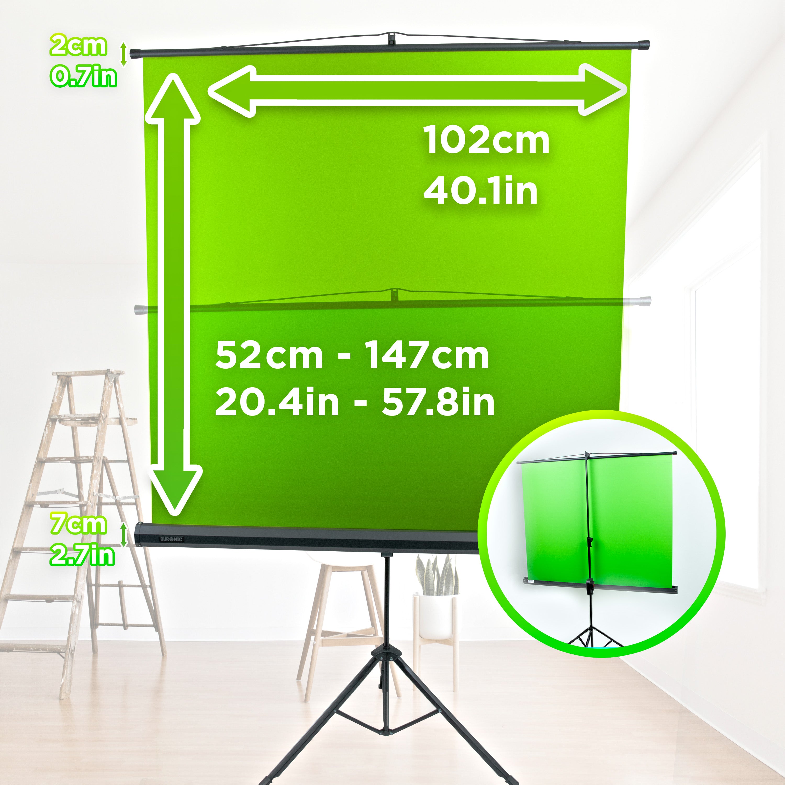 Duronic TPS13 GN Portable Green Screen Backdrop with Tripod Stand | Foldable, Crease-Free Projection Screen for Home Office, Videos & Artists | Perfect for Zoom Meetings, Live Streaming & Photography