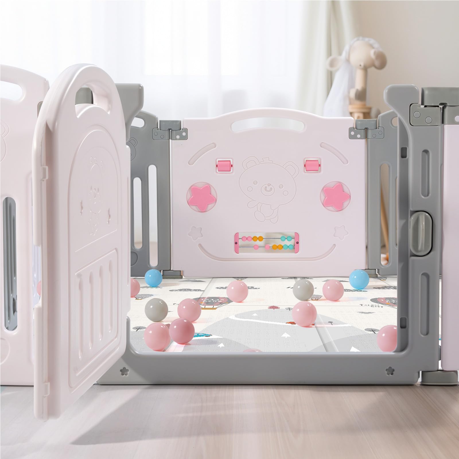 Uanlauo 14-Panel Baby Playpen - Safe & Sturdy Play Yard for Babies & Toddlers | Easy Assemble, Foldable & Portable Indoor/Outdoor Use | Perfect for Home, Nursery, Park & Travel (Grey)