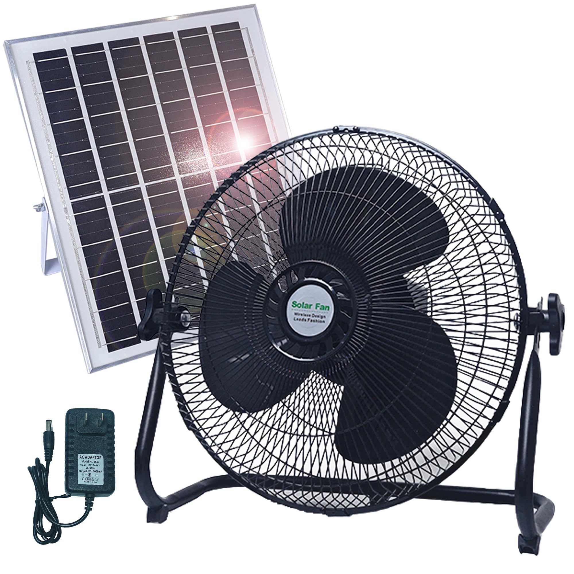 12-Inch Solar Powered Outdoor Fan with AC Backup - Rechargeable Cordless Fan for Patio, Camping, Ventilation & Outdoor Work - Perfect for Summer BBQs, Garage Cooling & Backyard Relaxation
