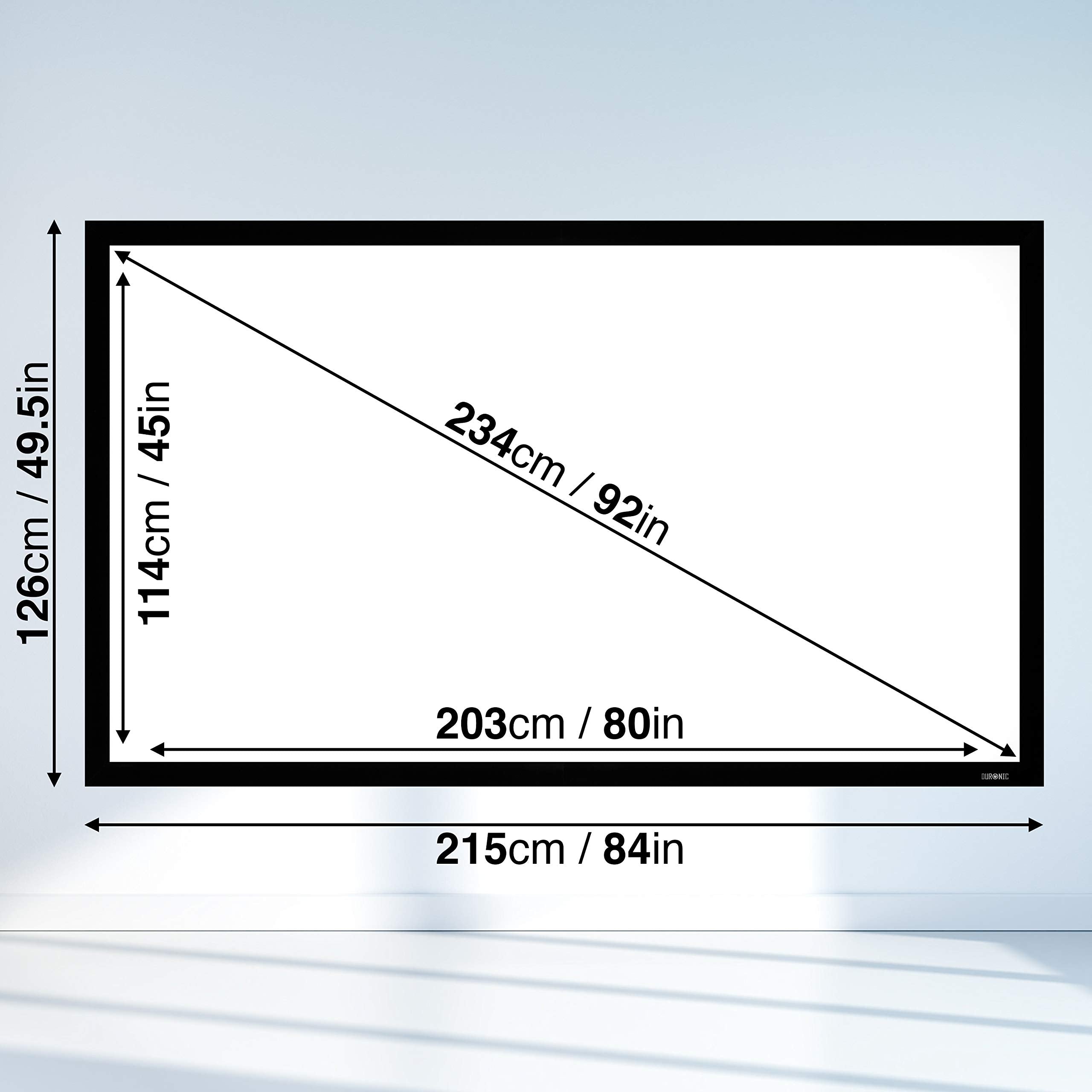Duronic FFPS92/169 92-Inch Fixed Frame Projector Screen - HD Wall Mountable Home Theater Movie Screen with 16:9 Aspect Ratio | Perfect for Home Cinema, Classroom Presentations & Office Meetings