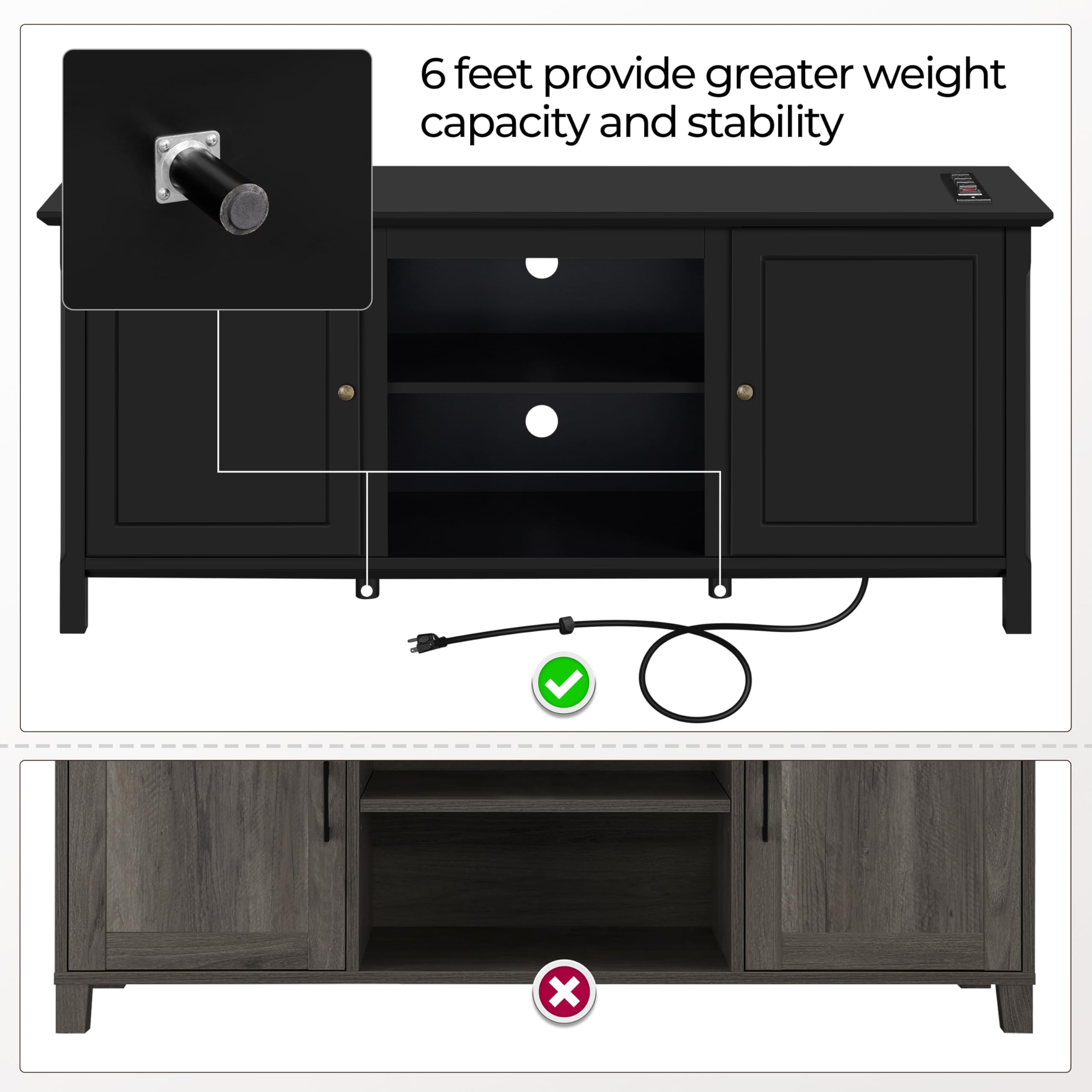 Yaheetech 65 Inch TV Stand with Power Outlet - Modern Black Entertainment Center & TV Console Table for Living Room, Bedroom - Sturdy TV Cabinet with Storage Shelves for Home Theater Setup & Media Organization