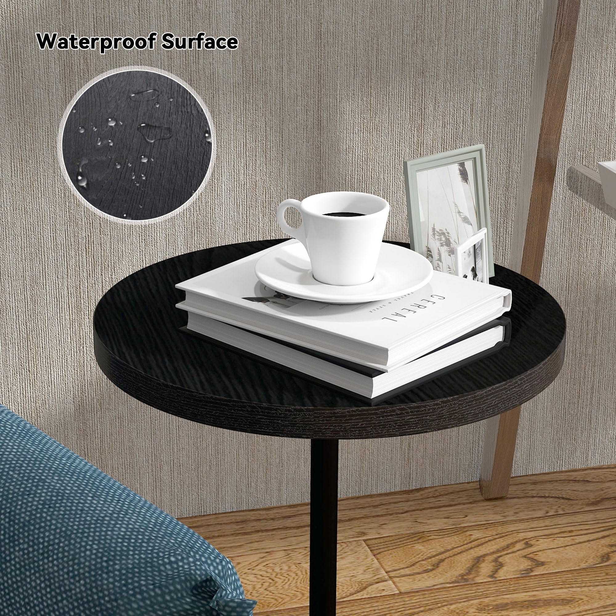 Premium Round Pedestal Drink Table with Weighted Base - Modern Black Cocktail Side Table for Living Room, Bedroom, Dorm & Patio - Perfect Martini Table for Sofa, Couch & Chair Accent - Ideal for Parties, Relaxation & Small Space Decor