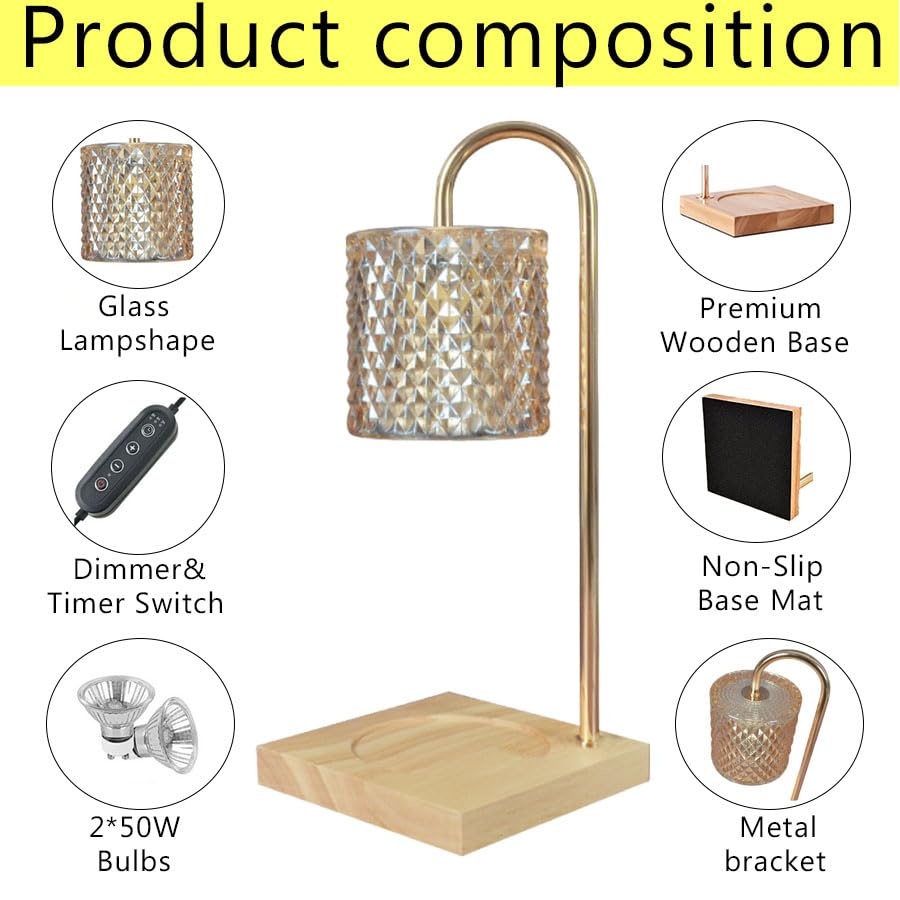 Electric Candle Warmer Lamp with Timer & Dimmer - Adjustable Height Wax Melt Warmer for Scented Jar Candles, Includes 2 Bulbs - Perfect for Home, Office & Aromatherapy Relaxation