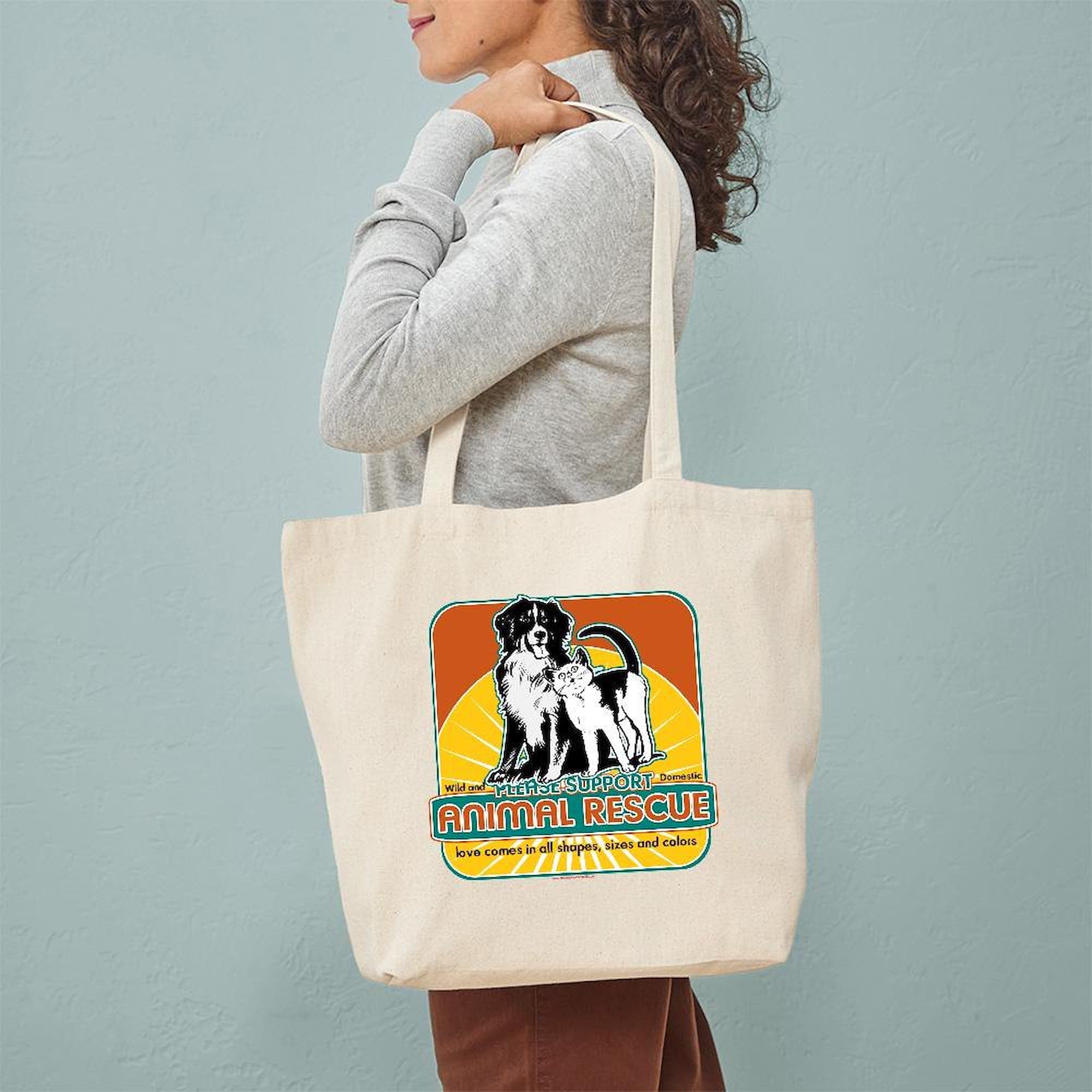 Animal Rescue Dog & Cat Tote Bag - Eco-Friendly Natural Canvas Reusable Shopping Bag for Groceries, Beach & Daily Use