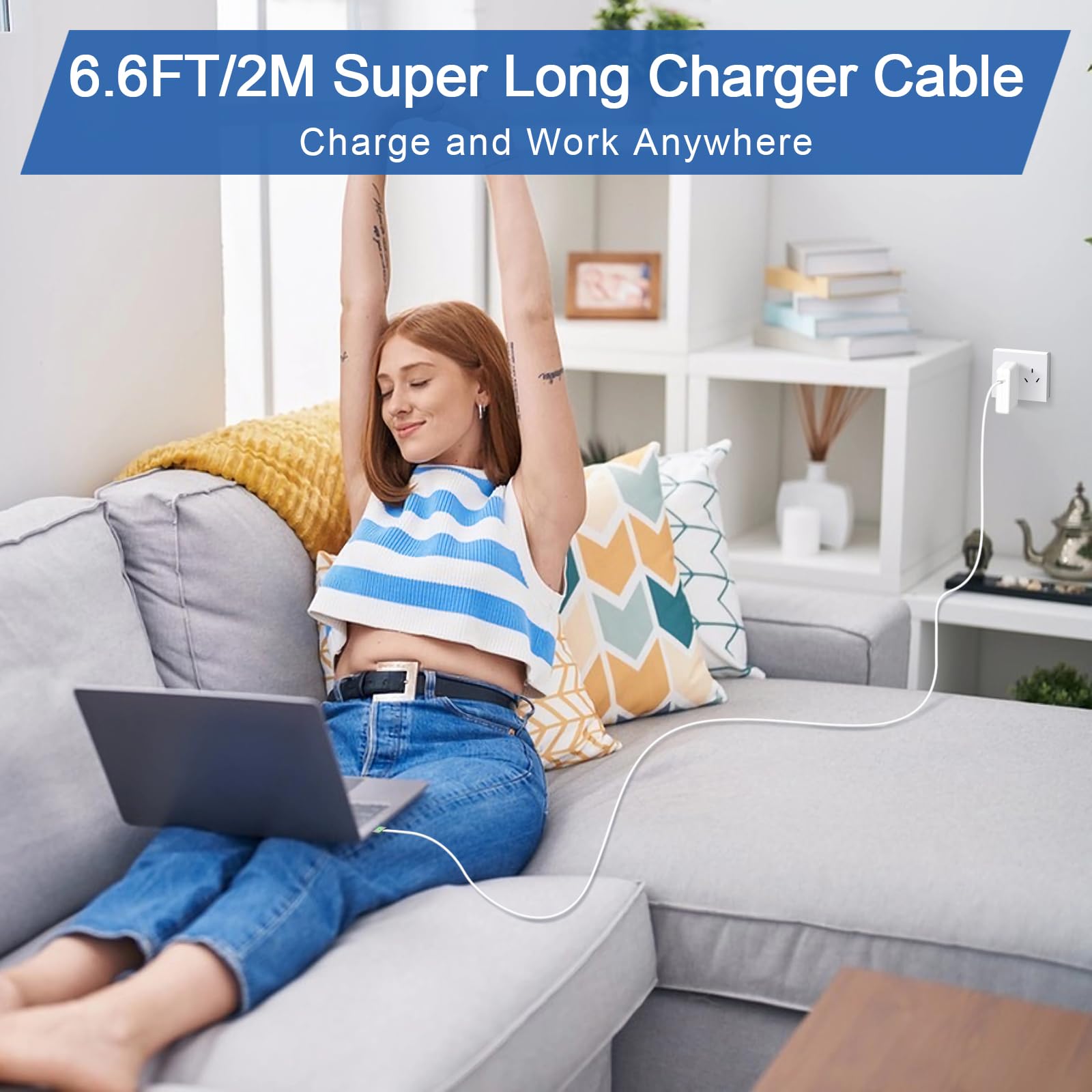 140W USB-C Fast Charger for MacBook Pro 14/16 inch (2021-2024) & MacBook Air 13/15 inch (2022-2024) M1/M2/M3 - Includes 6.6FT Braided USB-C Cable with LED Indicator - High-Speed Charging for Work, Travel & Home Office