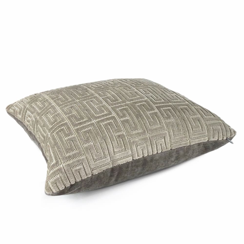 Knossos Mineral Gray Greek Key Cut Velvet Pillow Cover - Luxury Decorative Throw Pillow for Sofa, Bed & Home Decor - Boho Chic Living Room & Bedroom Accent