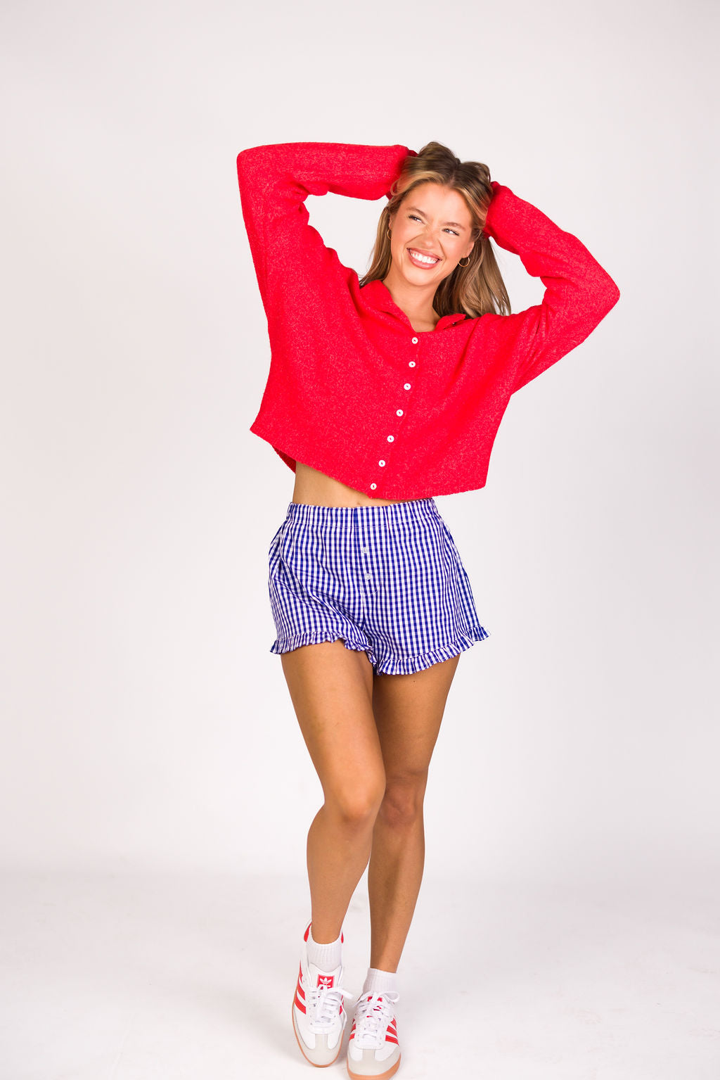 Georgia Gingham Ruffle Hem Shorts - Blue Summer Casual Shorts for Women | Perfect for Beach, Picnic & Vacation Outfits