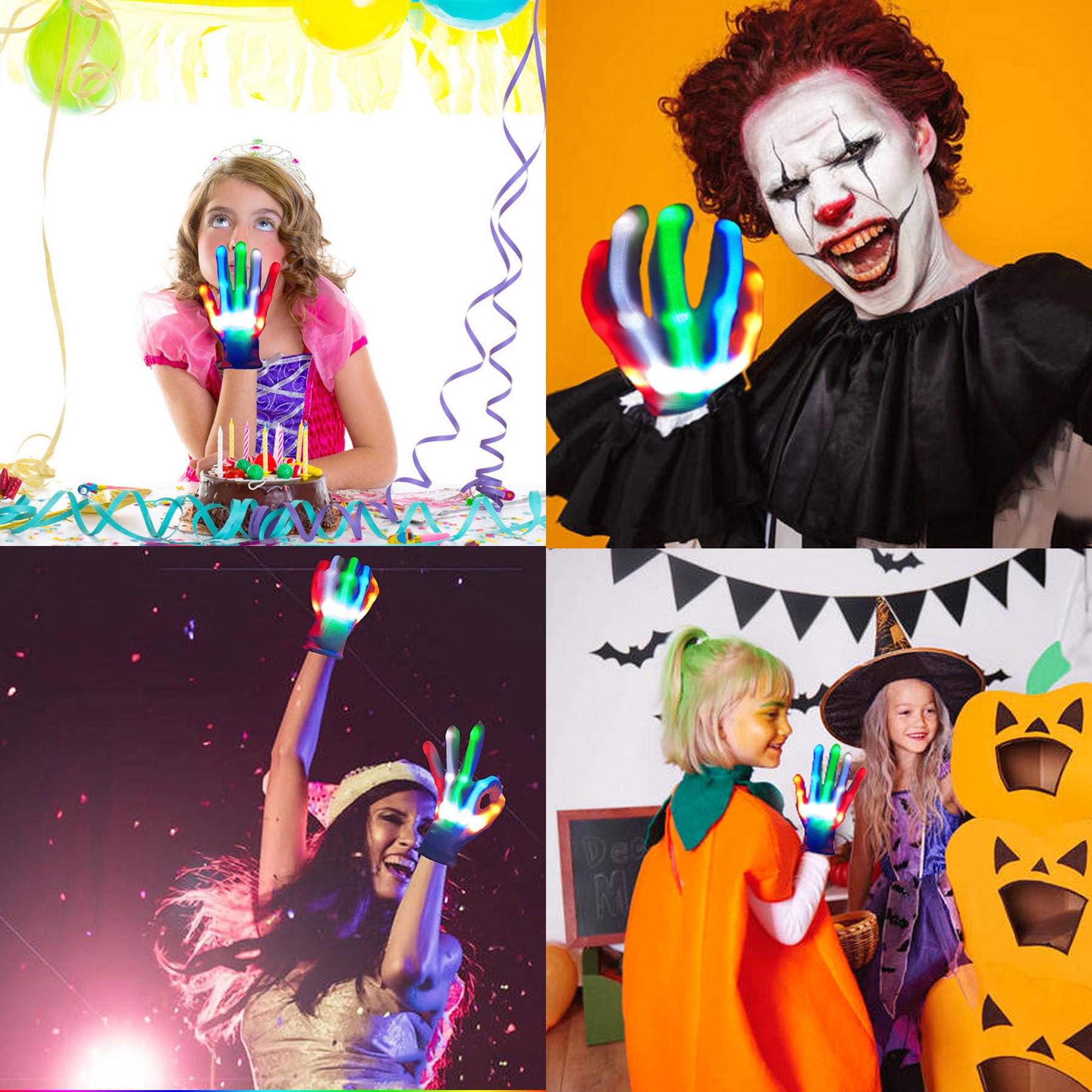 LED Light Up Gloves for Kids Ages 7-13 - Cool Rave Party Toys for Boys & Girls - Perfect for Halloween, Christmas, Birthday Gifts & Carnival Events - Fun Glow Accessories for Dance Parties, Concerts & Nighttime Play