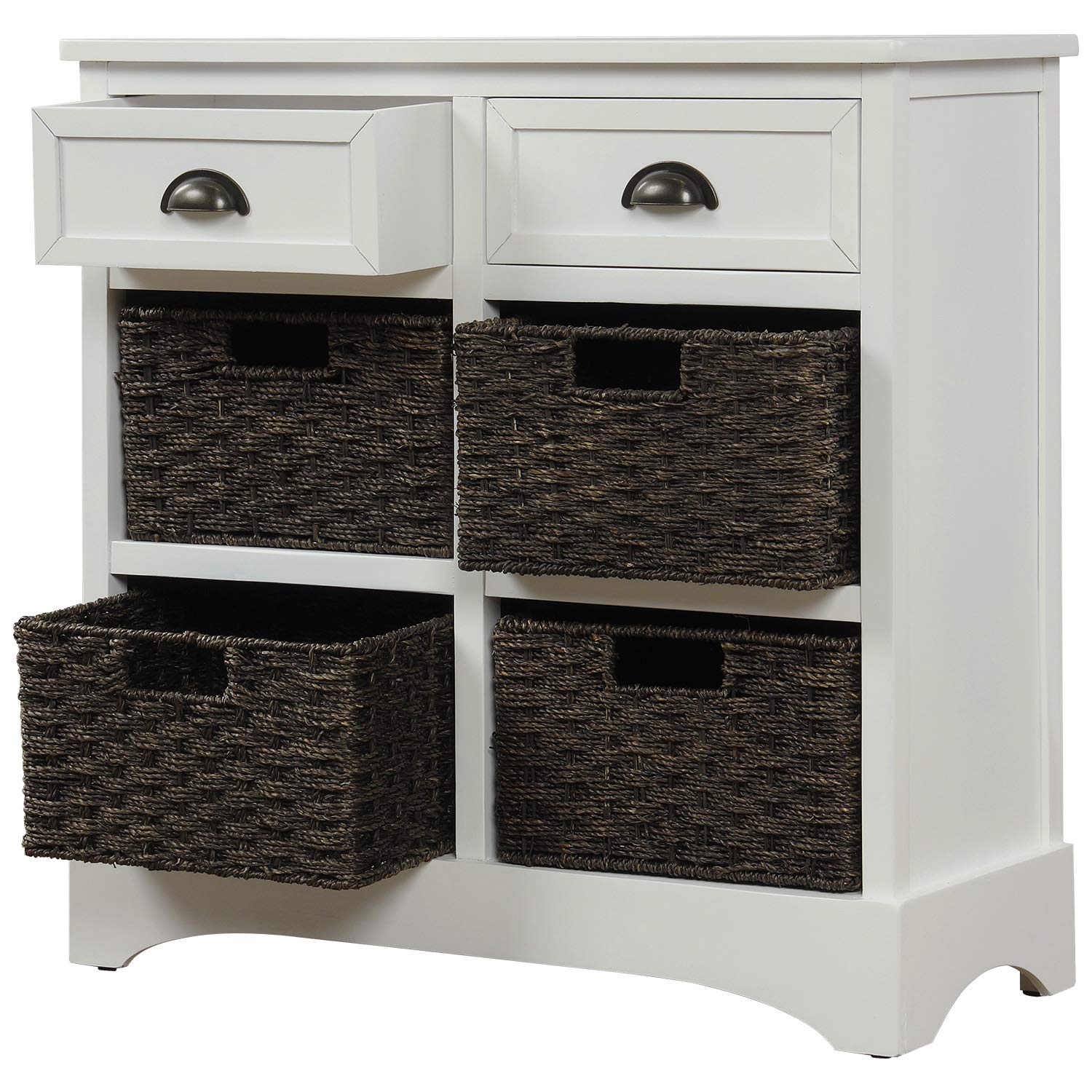Knocbel Farmhouse Wicker Storage Cabinet with 2 Drawers - Rustic Woven Rattan Dresser with Aluminum Alloy Handles, Entryway Console Table for Hallway, Living Room & Dining Room Decor (White) - Perfect for Organizing Blankets, Toys & Home Essentials